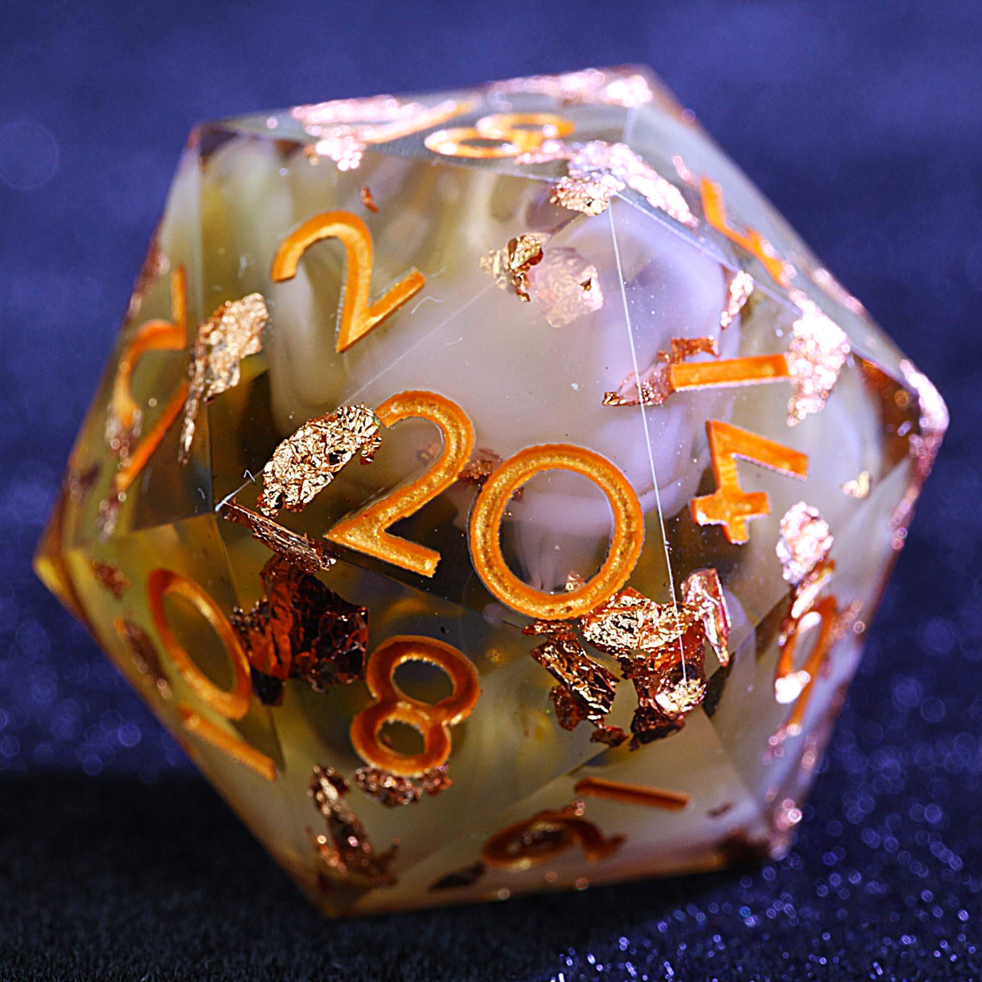 9 Polyhedral Resin Set D&D Dice Caramel Cloud with Gold Foil - Dice of Dragons