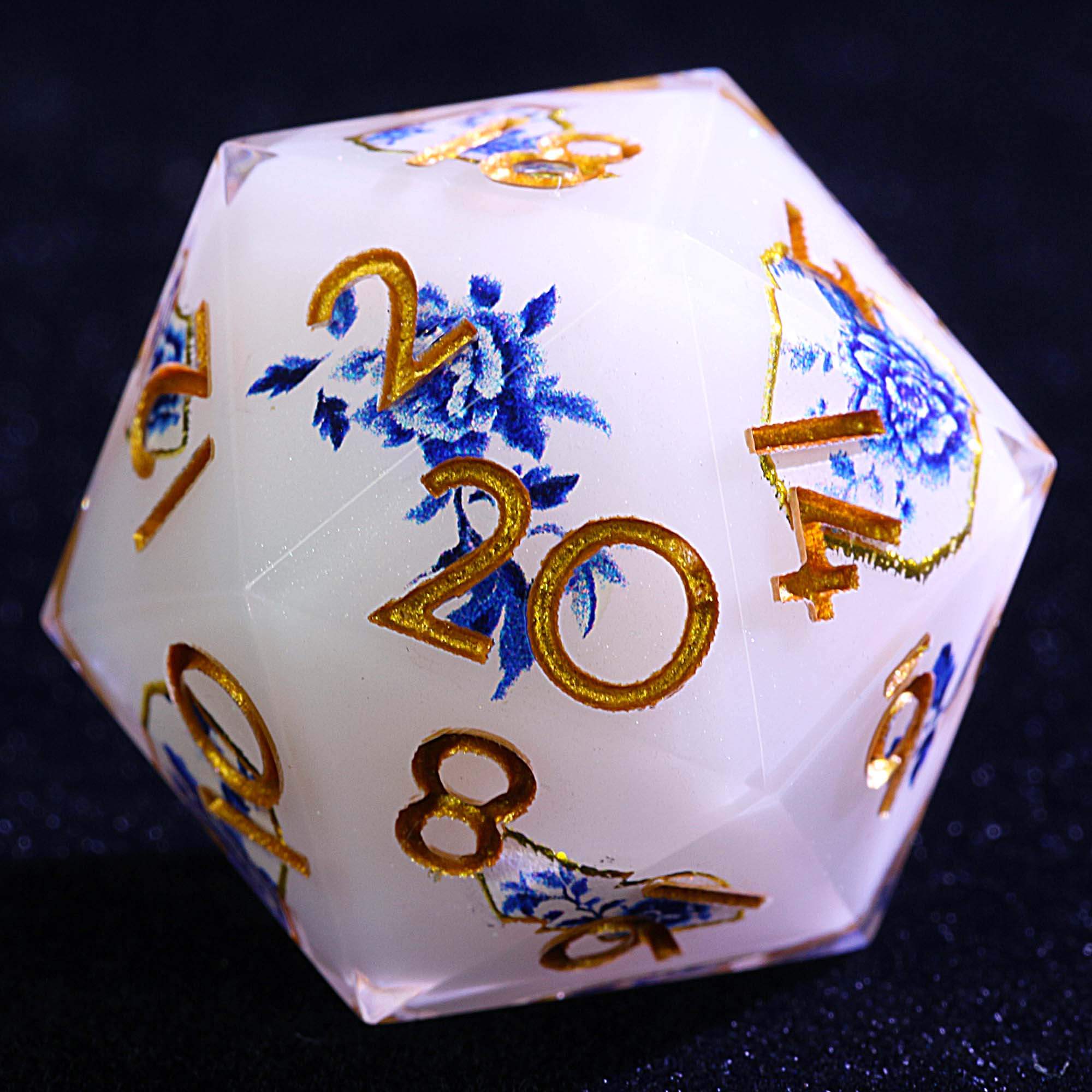 9 Polyhedral Resin Sets D&D Dice Gilded Blue and White
