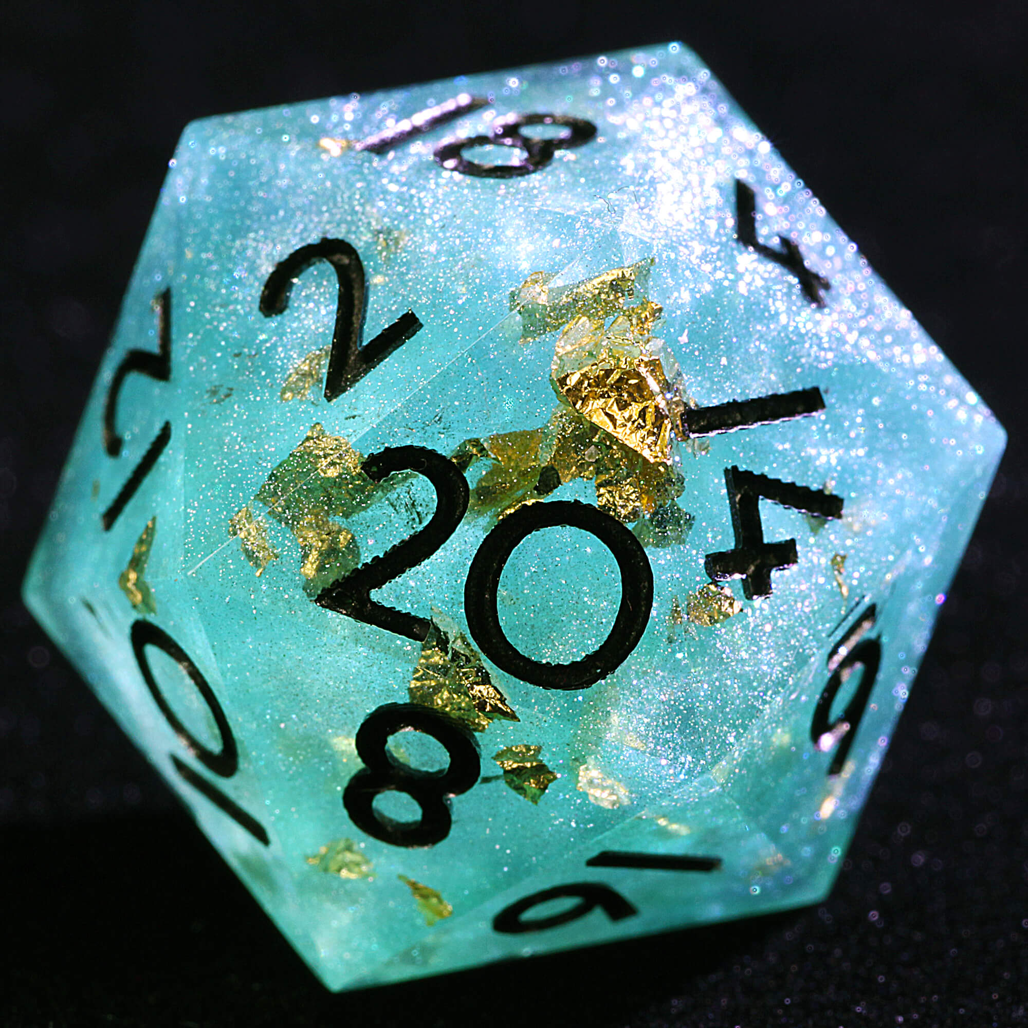 9 Polyhedral Resin Set DnD Dice Jade Gold Dust - Dice of Dragons