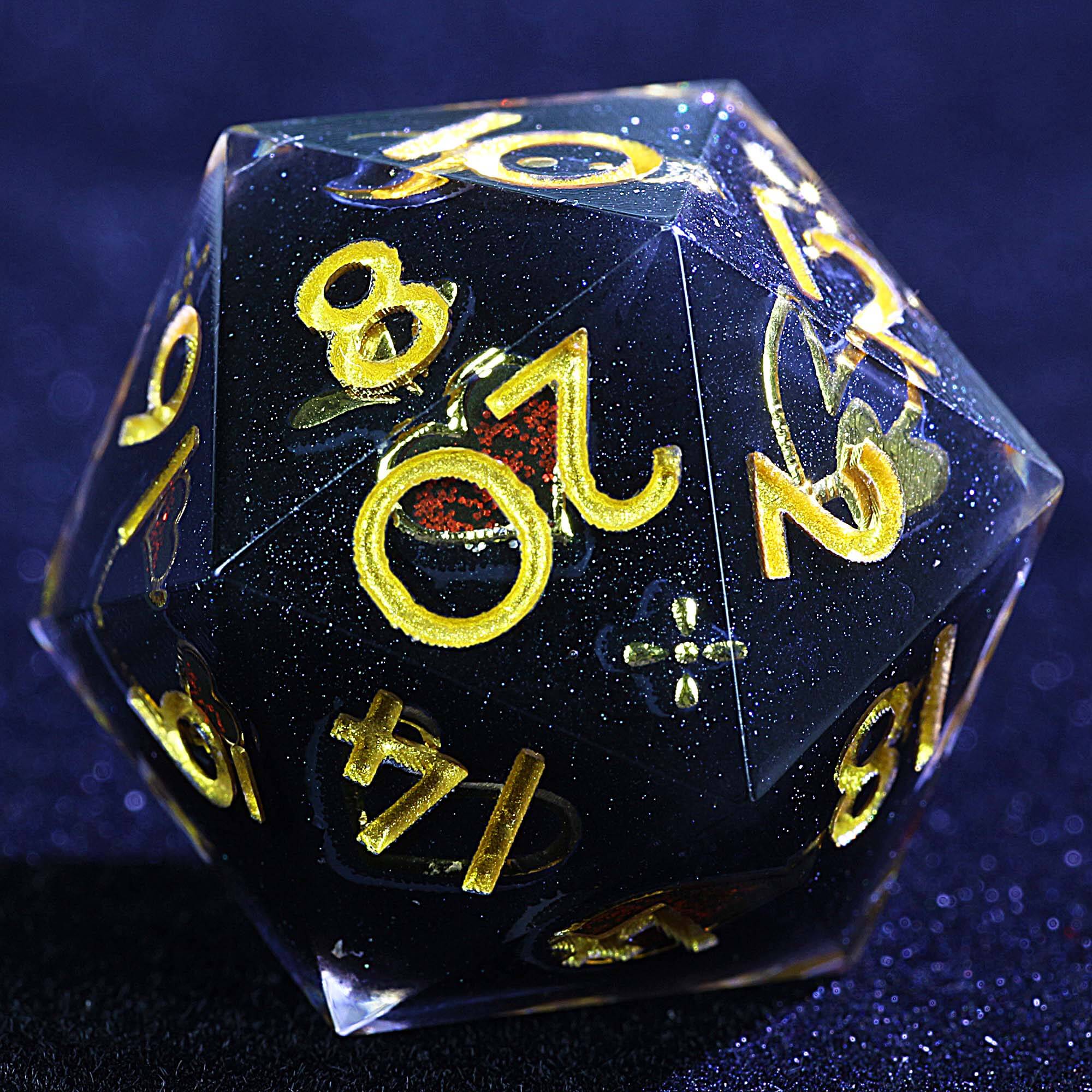 9 Polyhedral Resin Sets DnD Dice Obsidian Ribbon Oath - Dice of Dragons