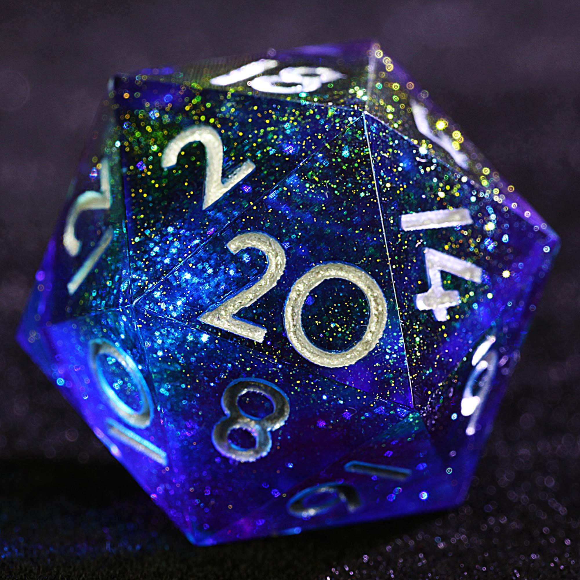 9 Polyhedral Resin Set DnD Dice Rainbow Holographic Swirl - Dice of Dragons