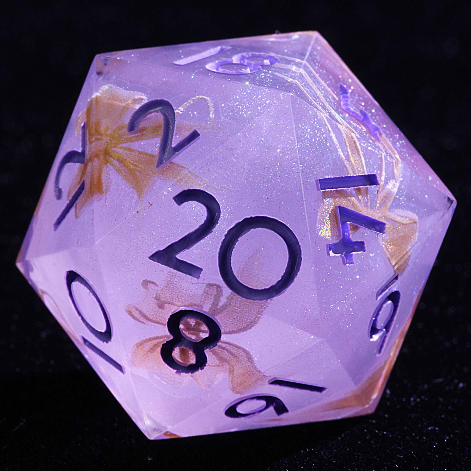 9 Polyhedral Resin Set of Dice DnD Lilac Mirage Bow - Dice of Dragons