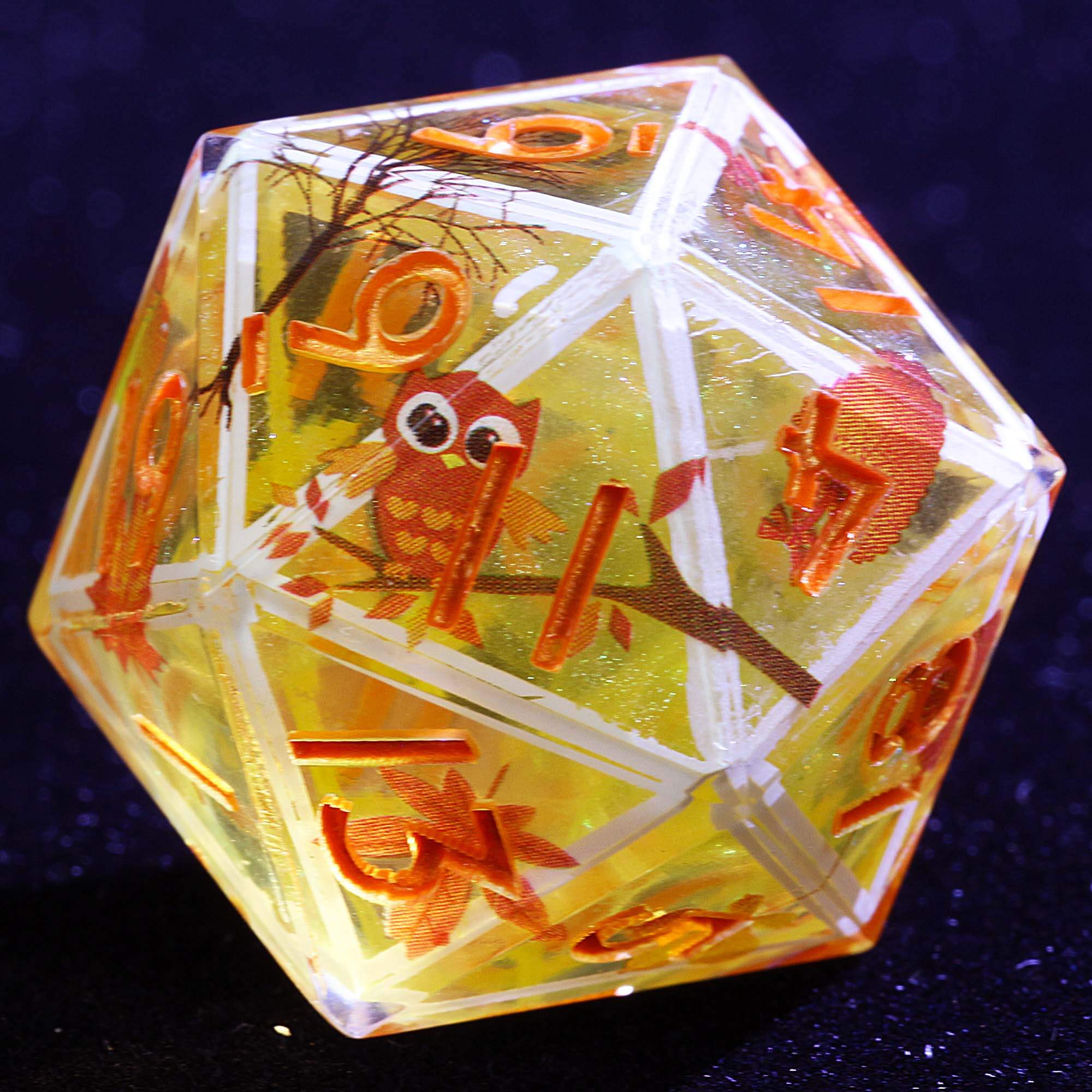 9 Polyhedral Resin Sets of DnD Dice Amber Owl’s Covenant - Dice of Dragons