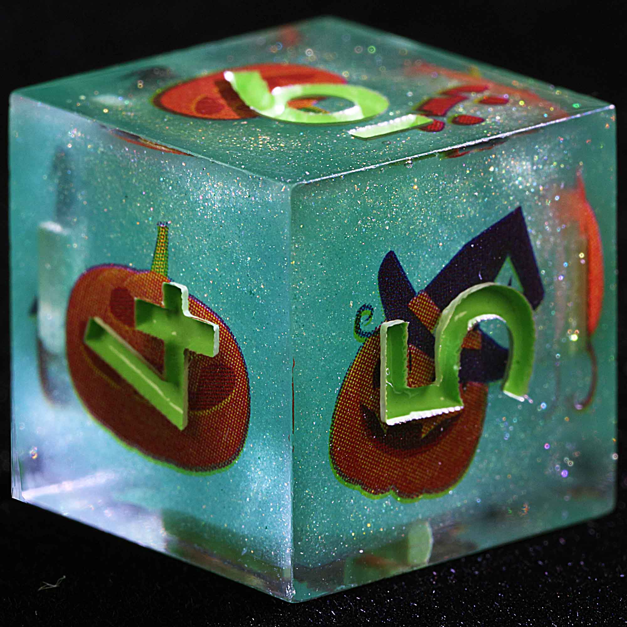 Halloween 9 Polyhedral Resin Set Dice D&D Grinning Gourd Glow - Dice of Dragons