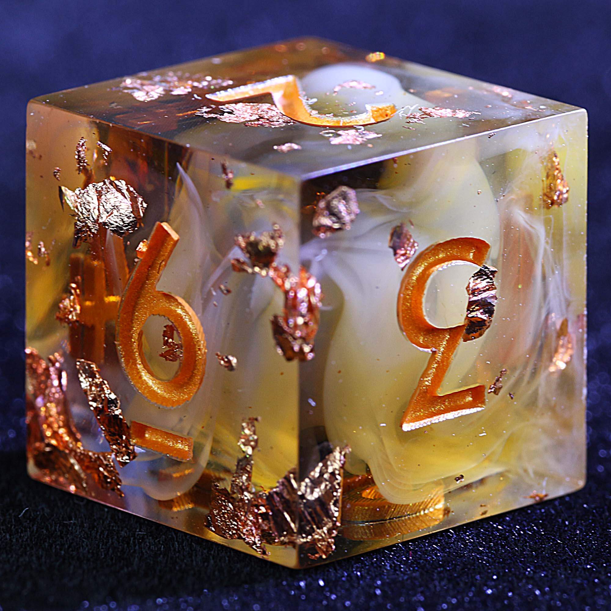 9 Polyhedral Resin Set D&D Dice Caramel Cloud with Gold Foil - Dice of Dragons