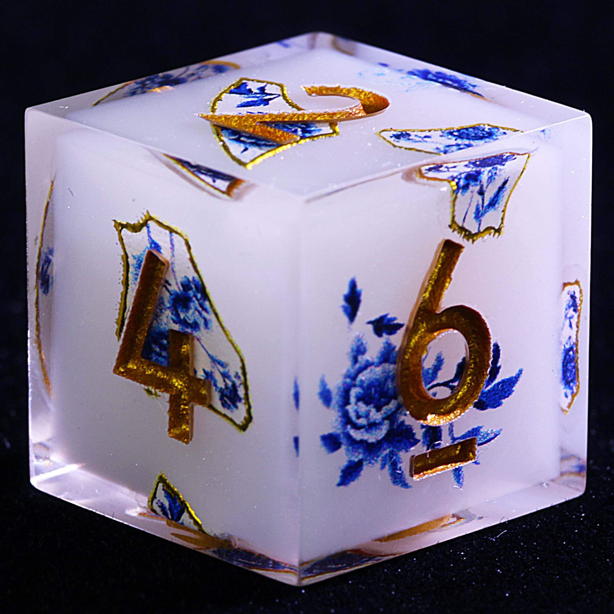 9 Polyhedral Resin Sets D&D Dice Gilded Blue and White
