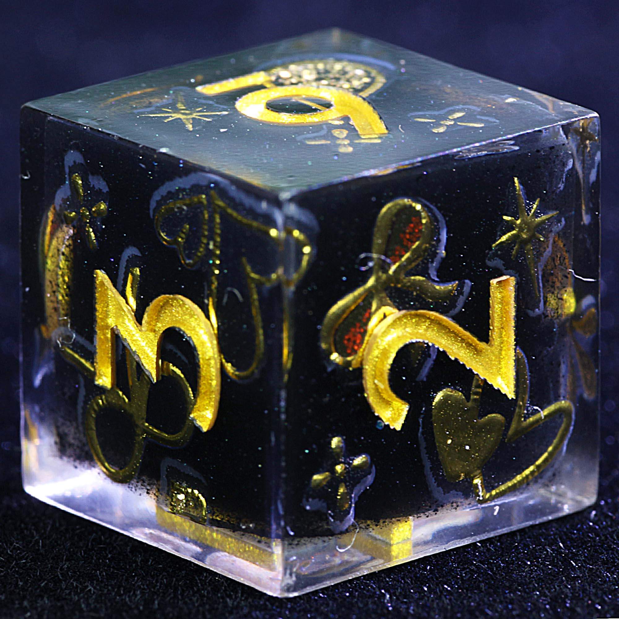 9 Polyhedral Resin Sets DnD Dice Obsidian Ribbon Oath - Dice of Dragons