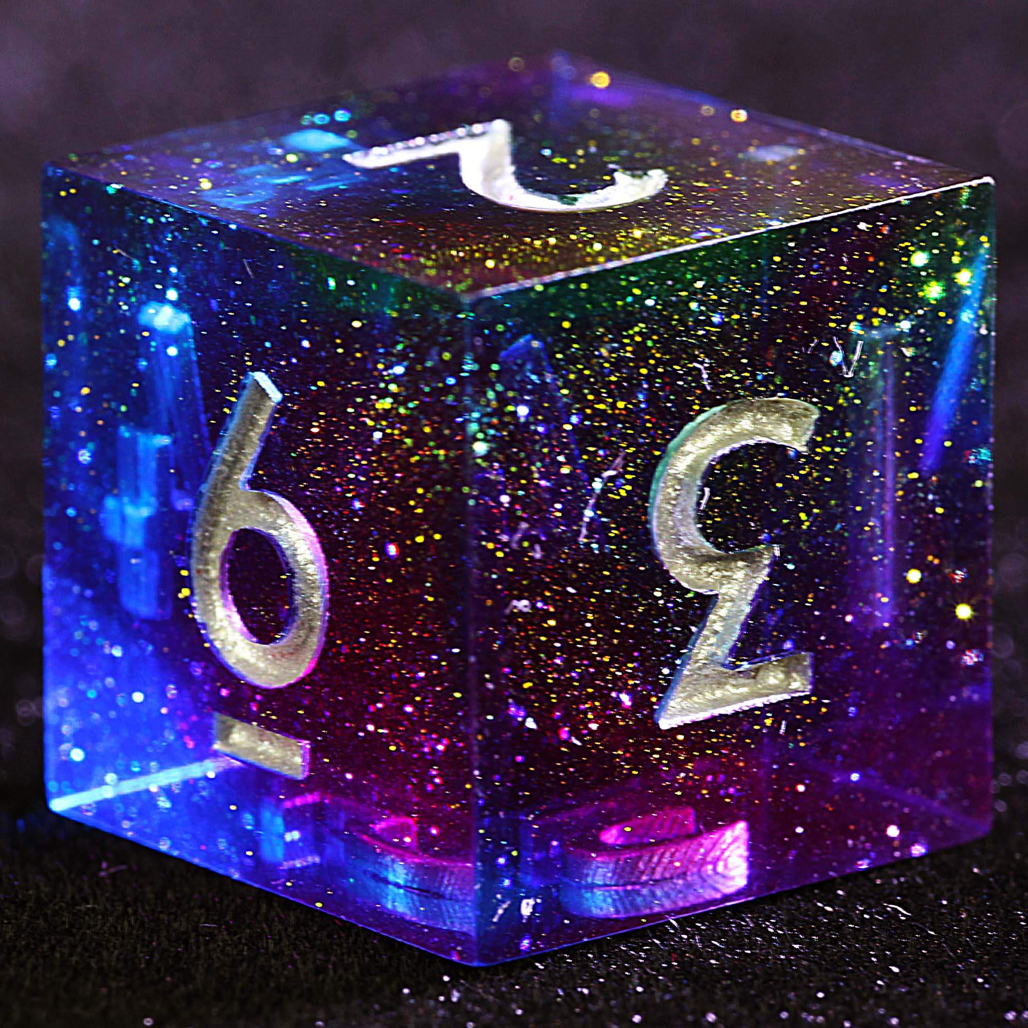 9 Polyhedral Resin Set DnD Dice Rainbow Holographic Swirl - Dice of Dragons