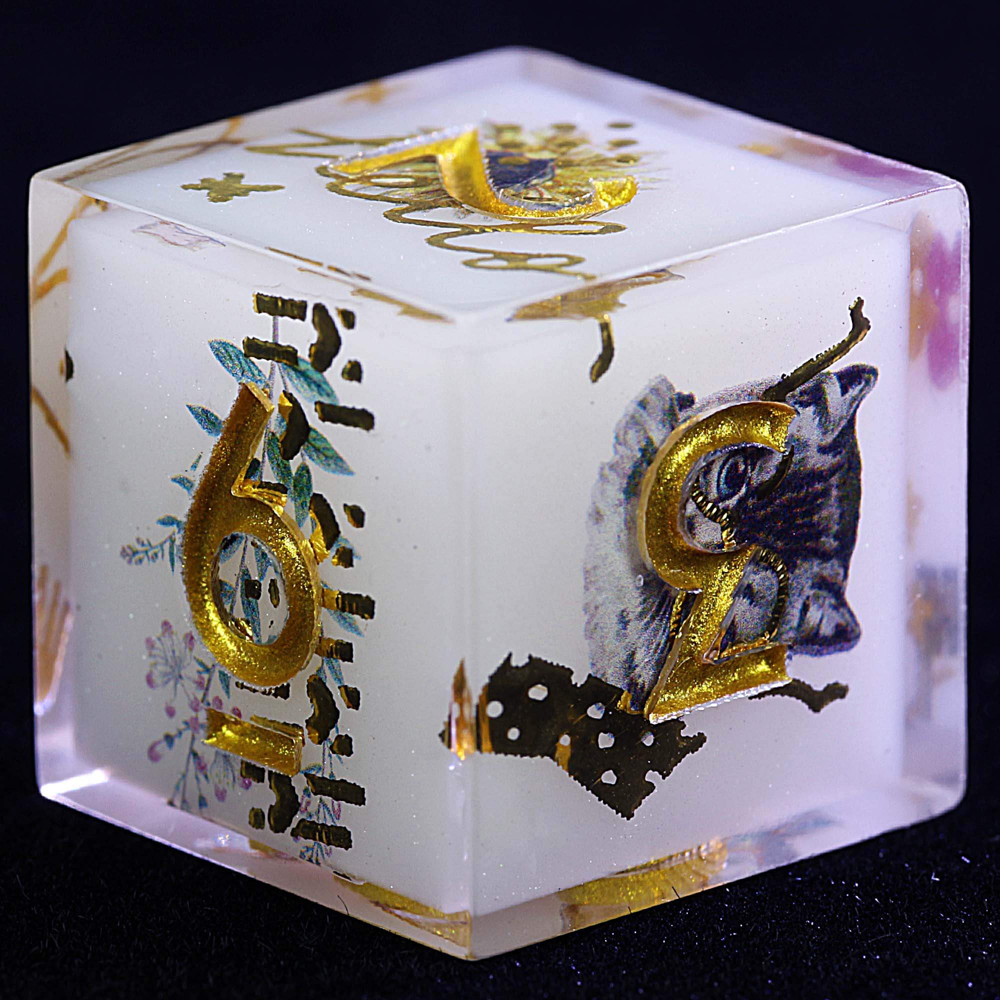 9 Polyhedral Resin Set of D and D Dice Gilded Whisker Floral - Dice of Dragons