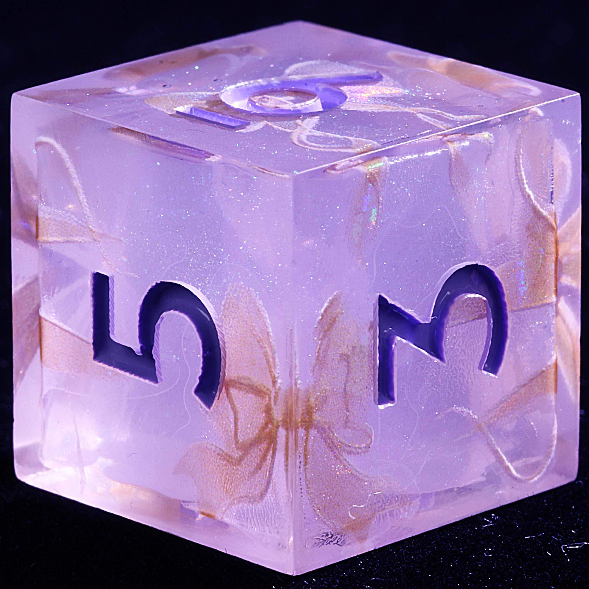 9 Polyhedral Resin Set of Dice DnD Lilac Mirage Bow - Dice of Dragons