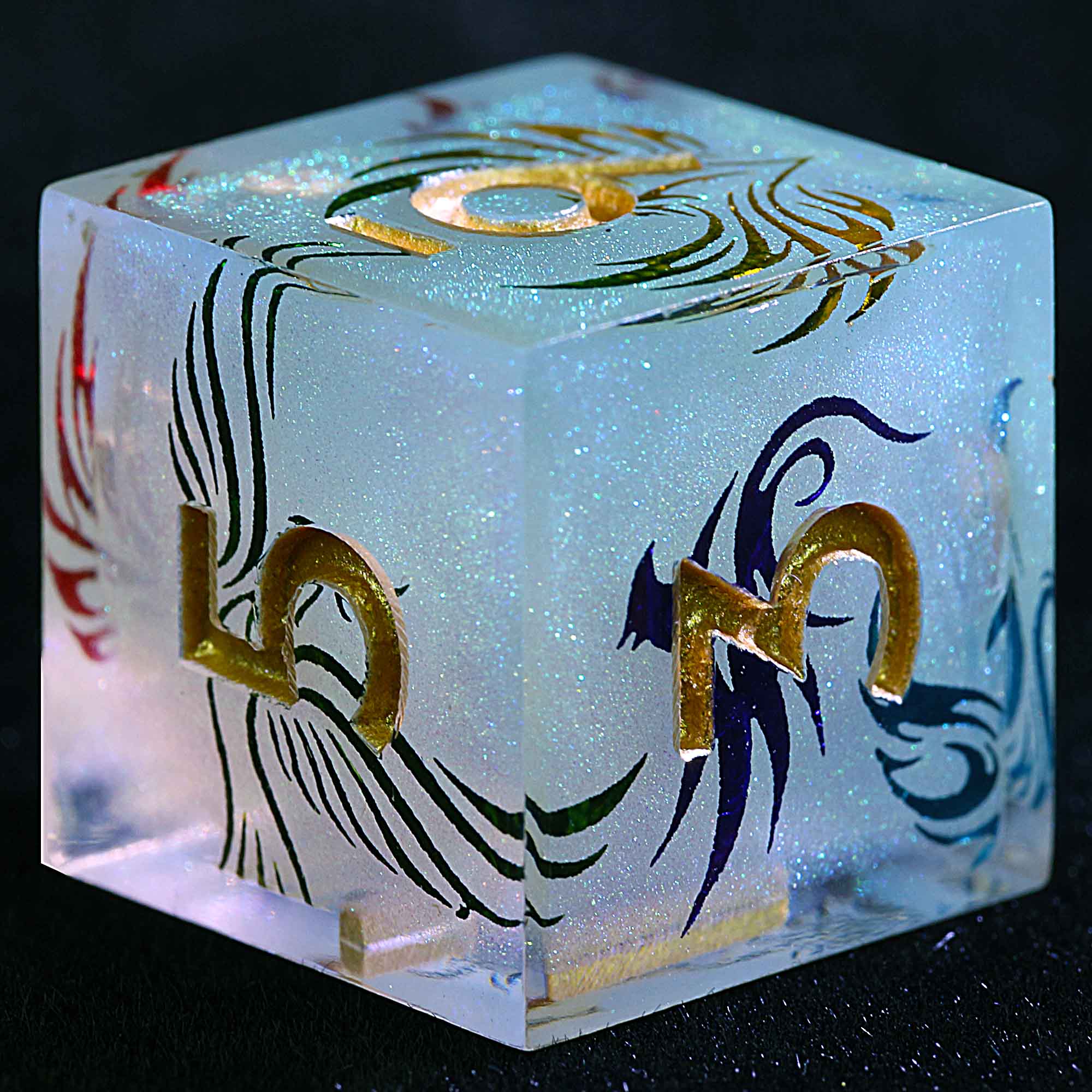 9 Polyhedral Resin Sets of DnD Dice Verdant Dragon Glyph - Dice of Dragons