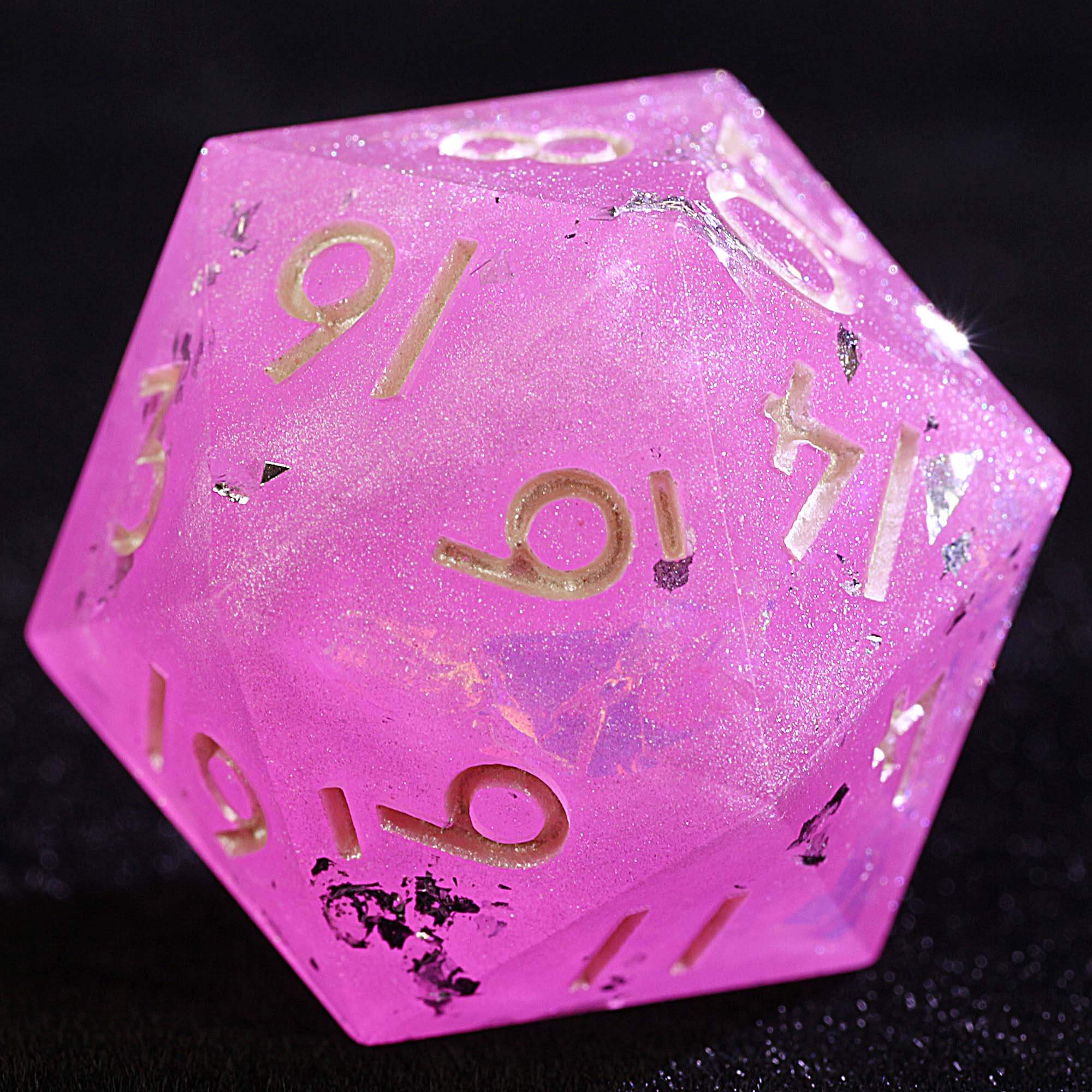 9 Polyhedral Resin DD Set of Dice Pink with Silver Foil - Dice of Dragons