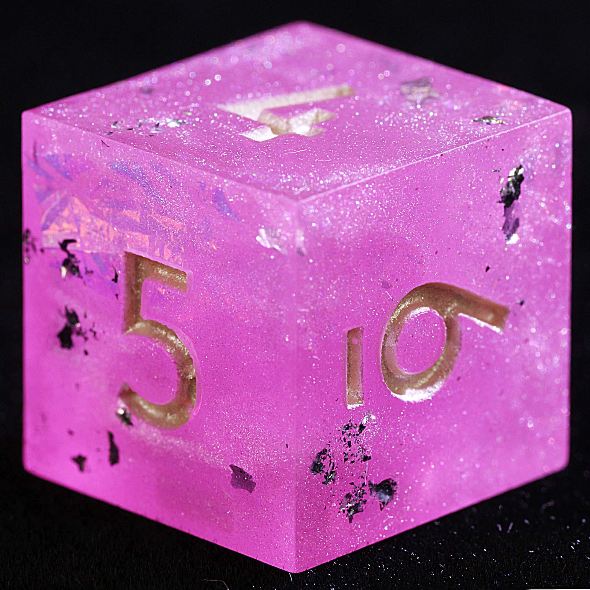 9 Polyhedral Resin DD Set of Dice Pink with Silver Foil - Dice of Dragons