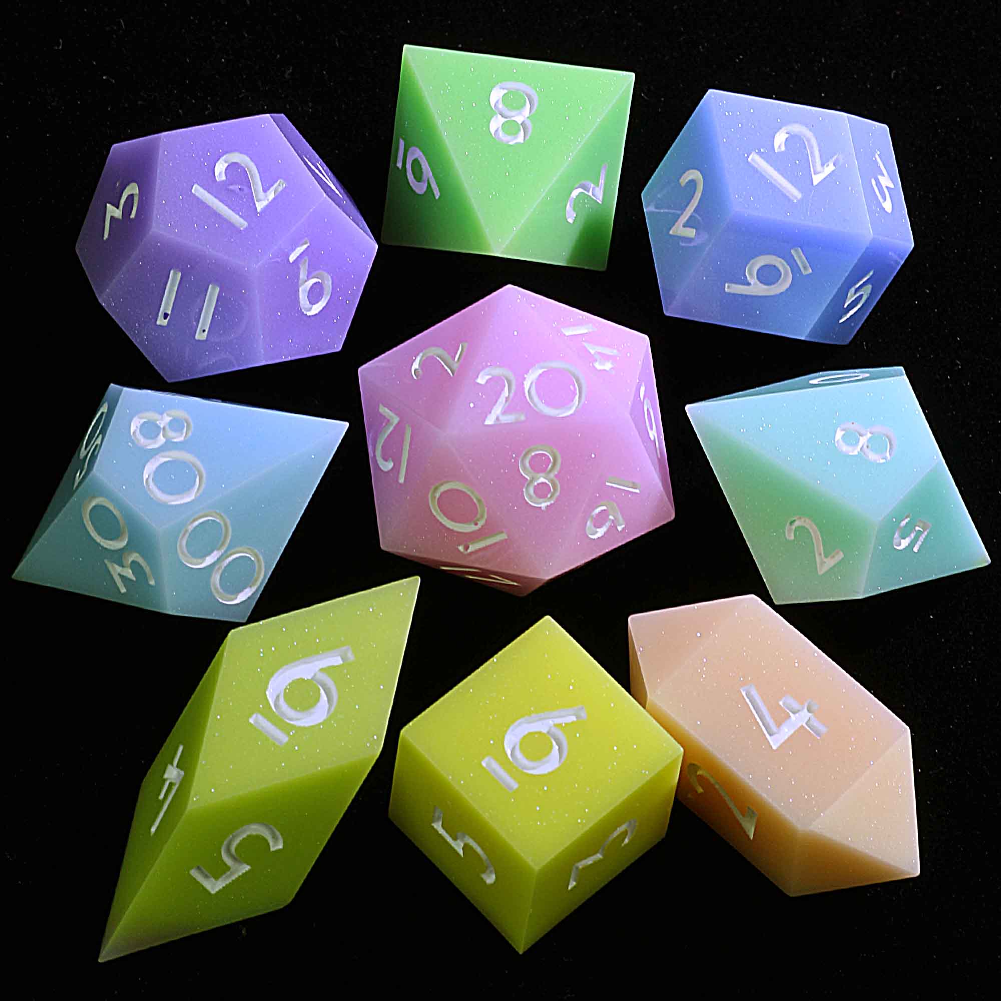 9 Polyhedral Resin DD Dice Sets Macaron Aurora Chroma