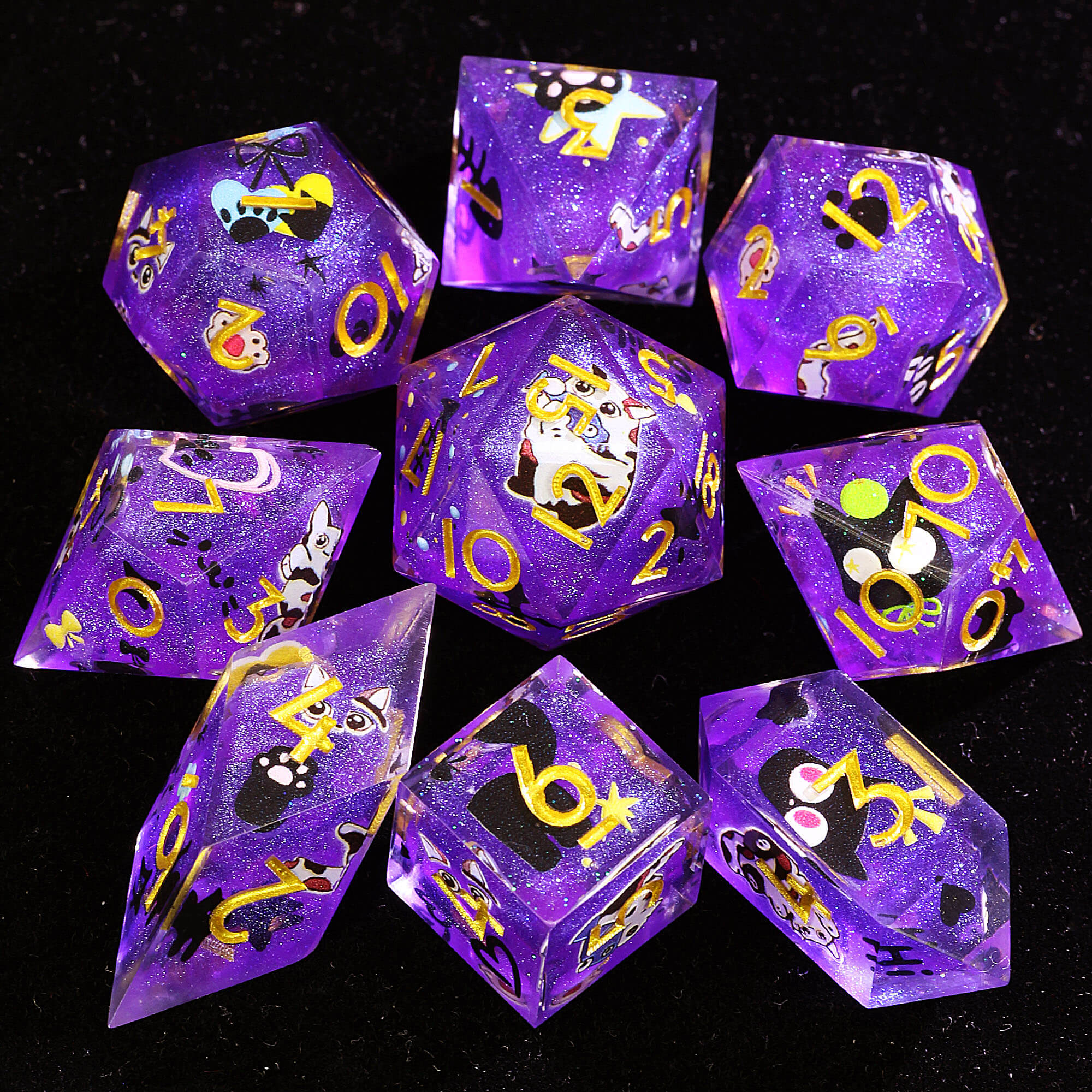 9 Polyhedral Resin DD Set Dice Binary Feline Omen - Dice of Dragons