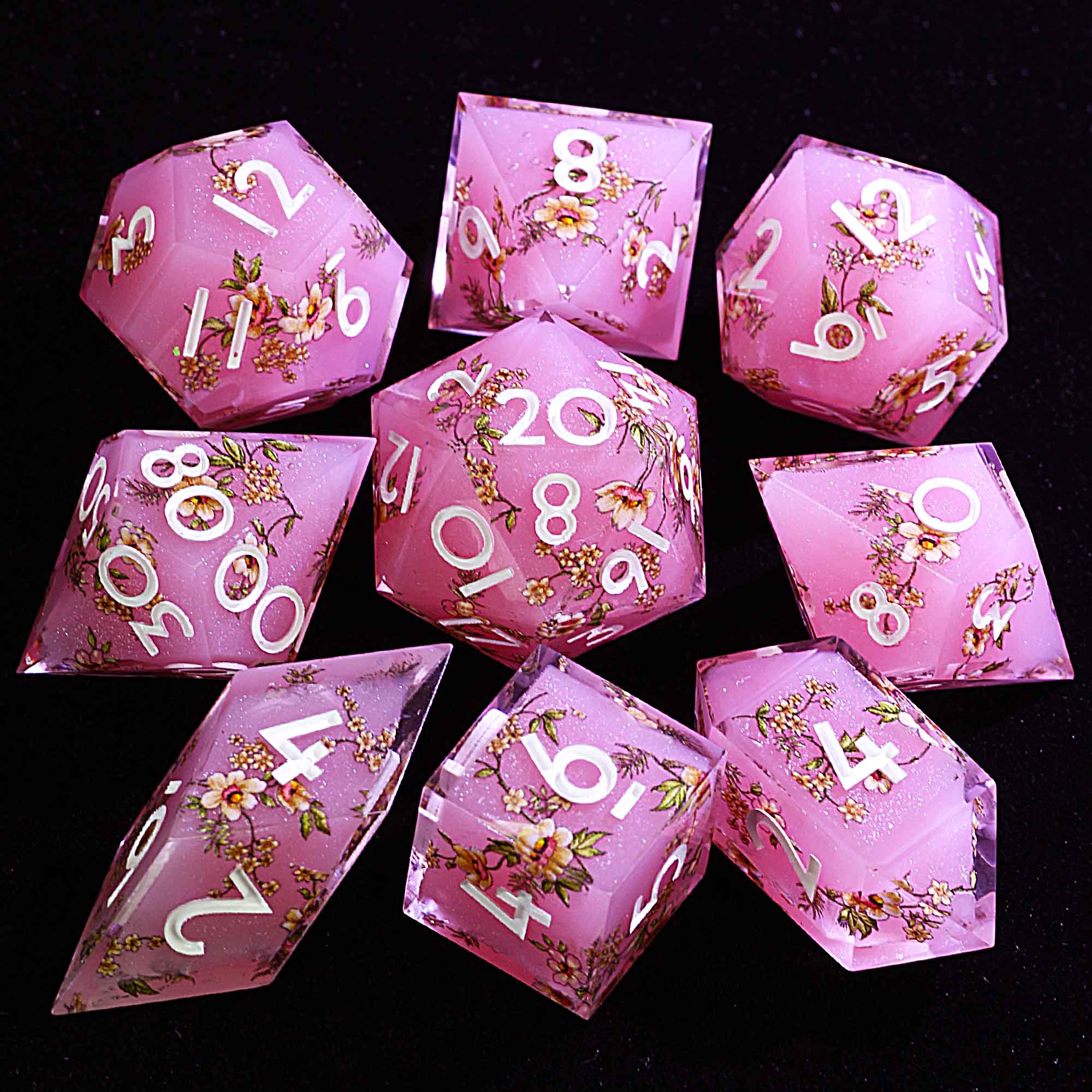 9 Polyhedral Resin DD Set Dice Blossom Fresh Flower - Dice of Dragons