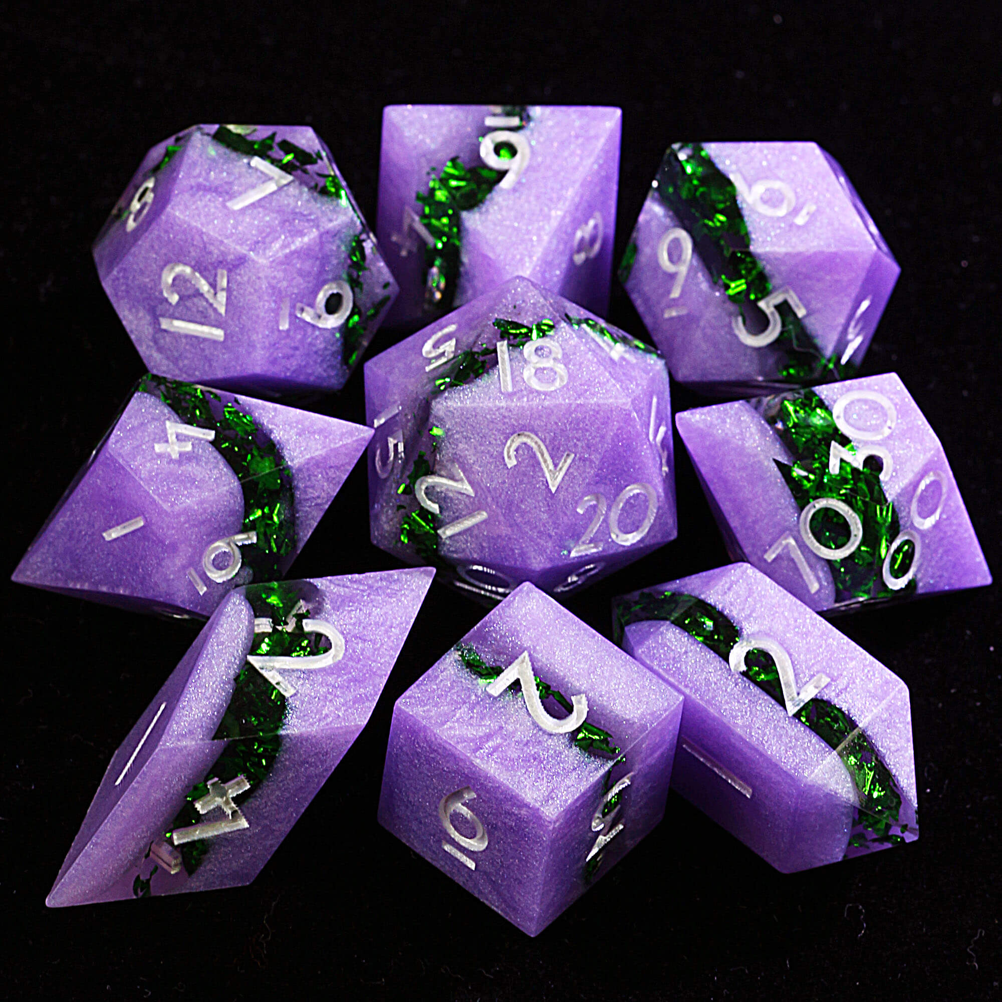 9 Polyhedral Resin DD Set of Dice Amethyst Stratum Foil - Dice of Dragons