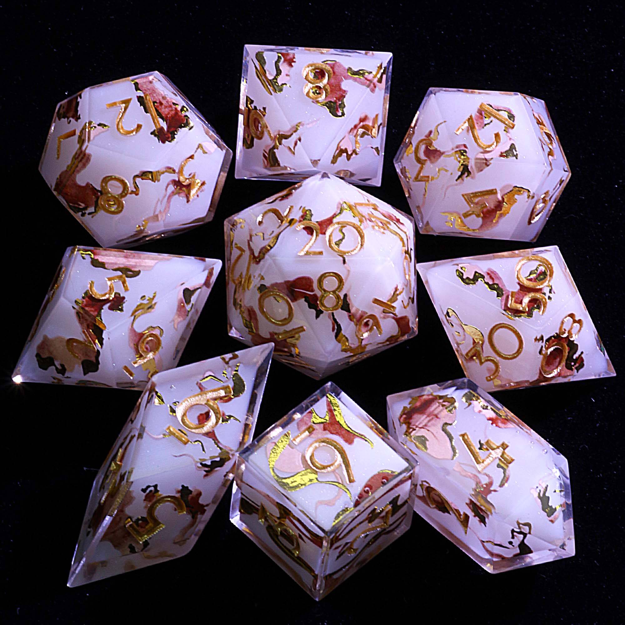9 Polyhedral Resin DD Set of Dice Aureate Dust Oath - Dice of Dragons