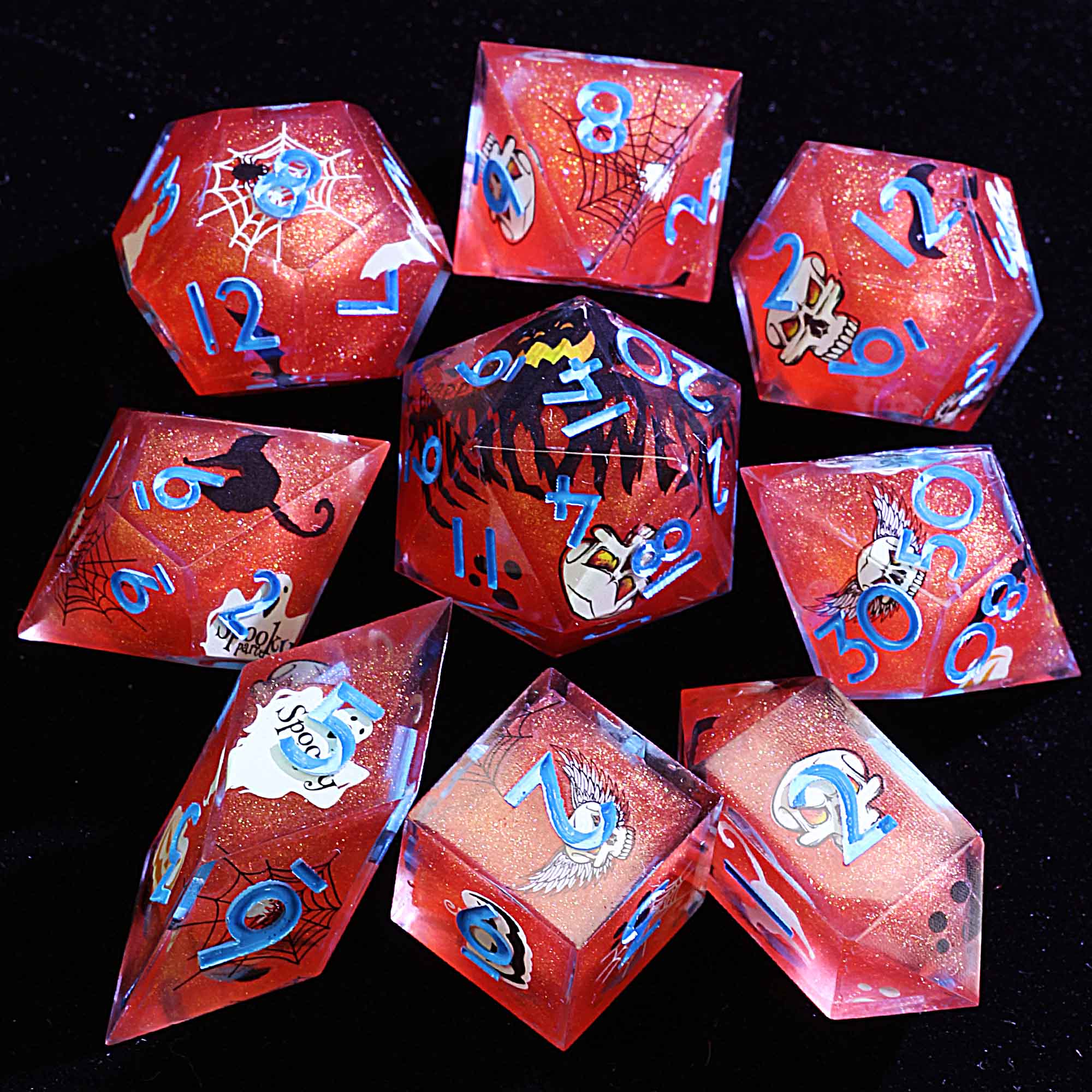Halloween 9 Polyhedral Resin DD Sets Dice Crimson Web Spook - Dice of Dragons