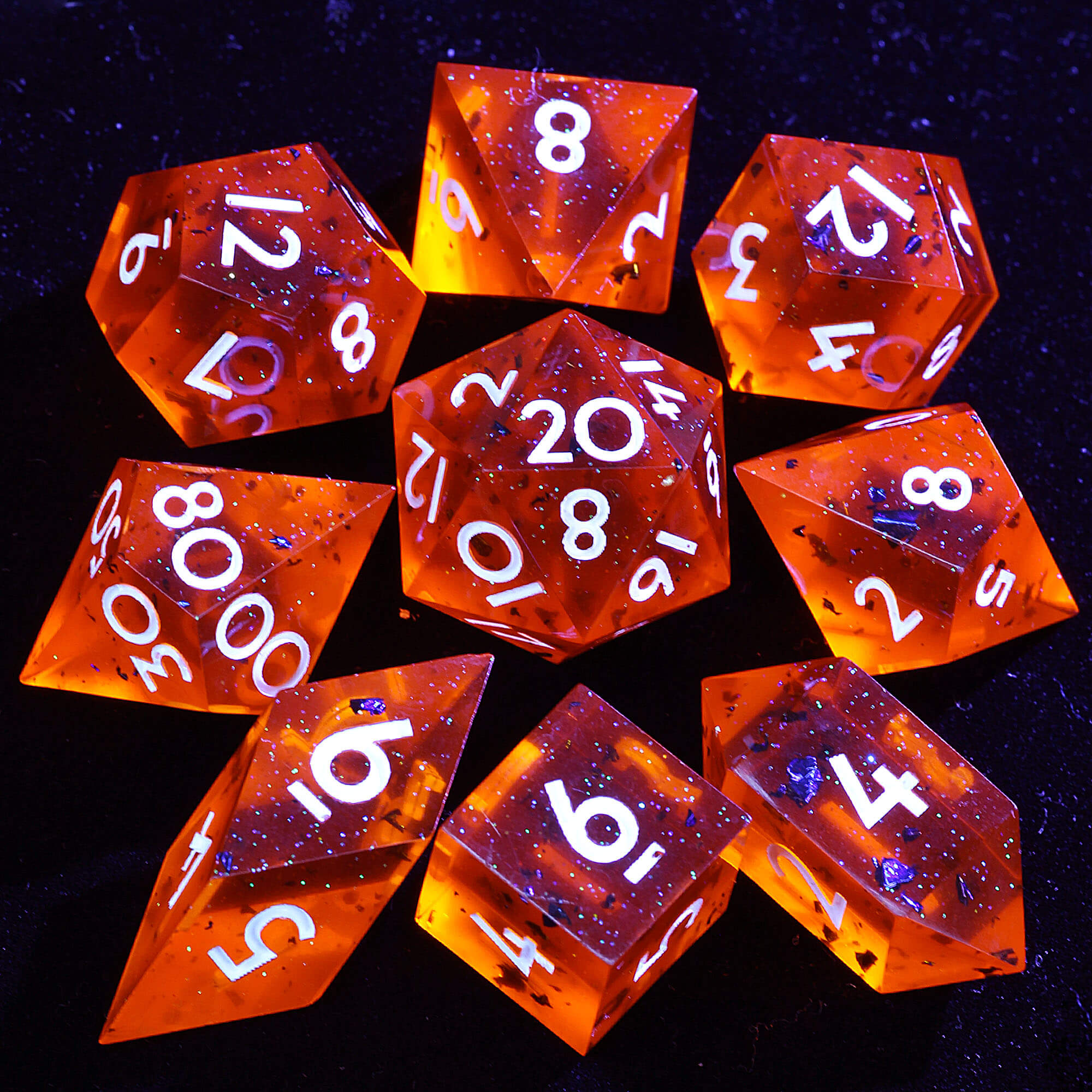 9 Polyhedral Resin DD Sets Dice Scarlet Seed Nocturne - Dice of Dragons