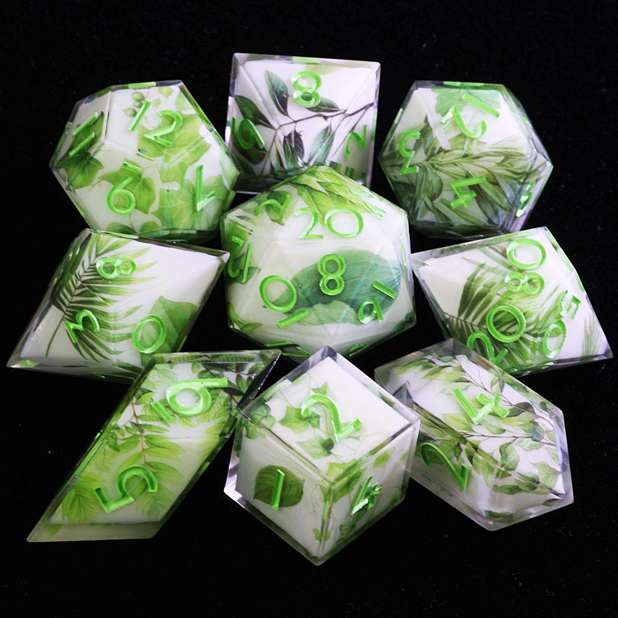 9 Polyhedral Resin DD Sets of Dice Greenery - Dice of Dragons