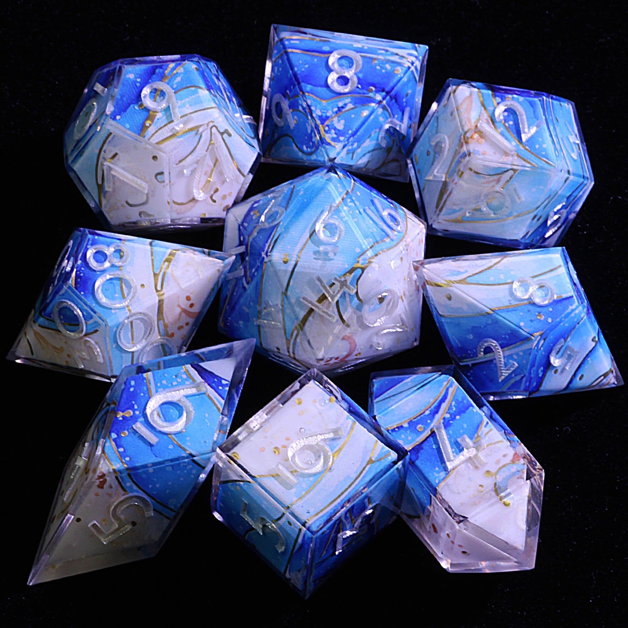 9 Polyhedral Resin DD Sets of Dice Saltspray - Dice of Dragons
