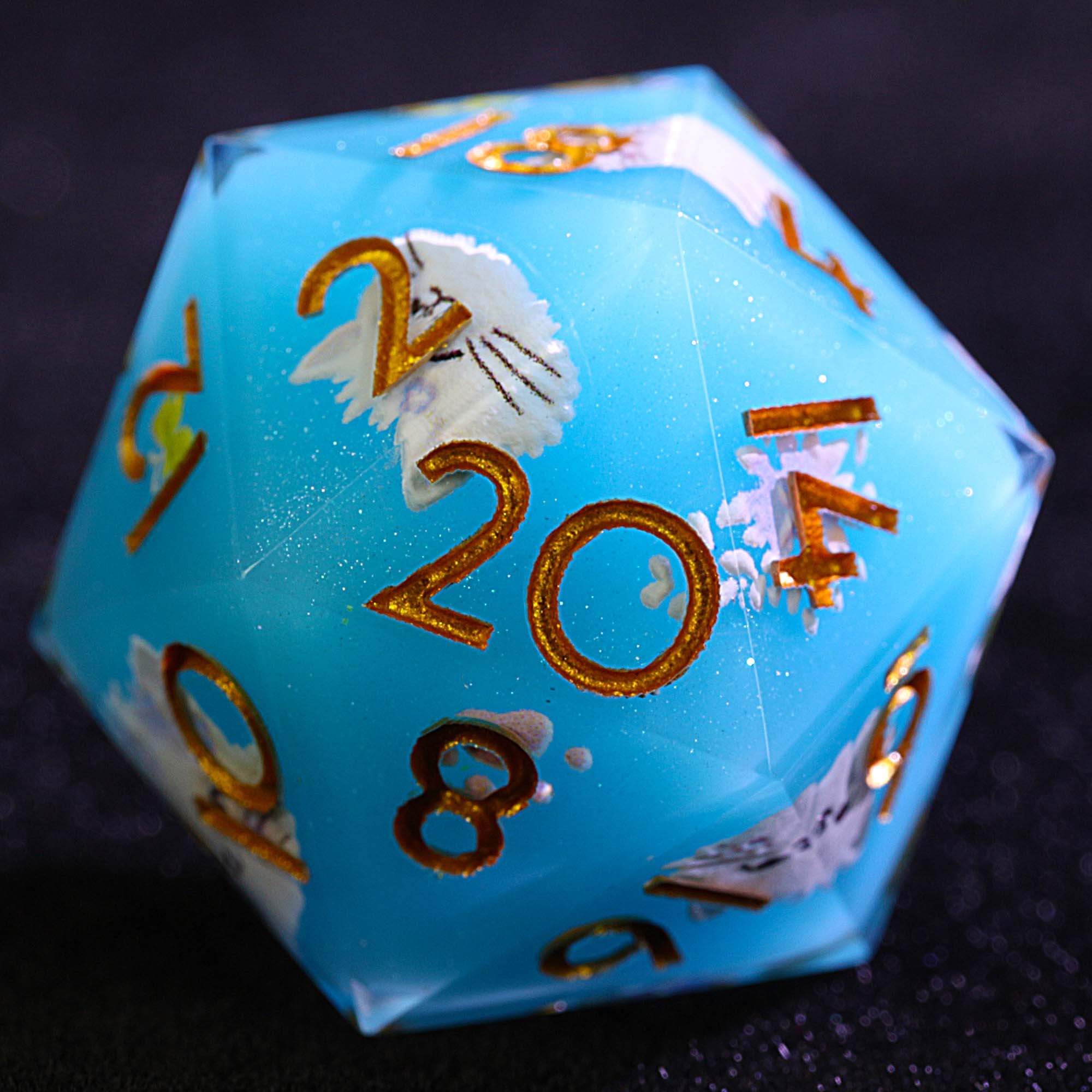 9 Polyhedral Resin Dice D and D Sets Blue Cat & Flower - Dice of Dragons