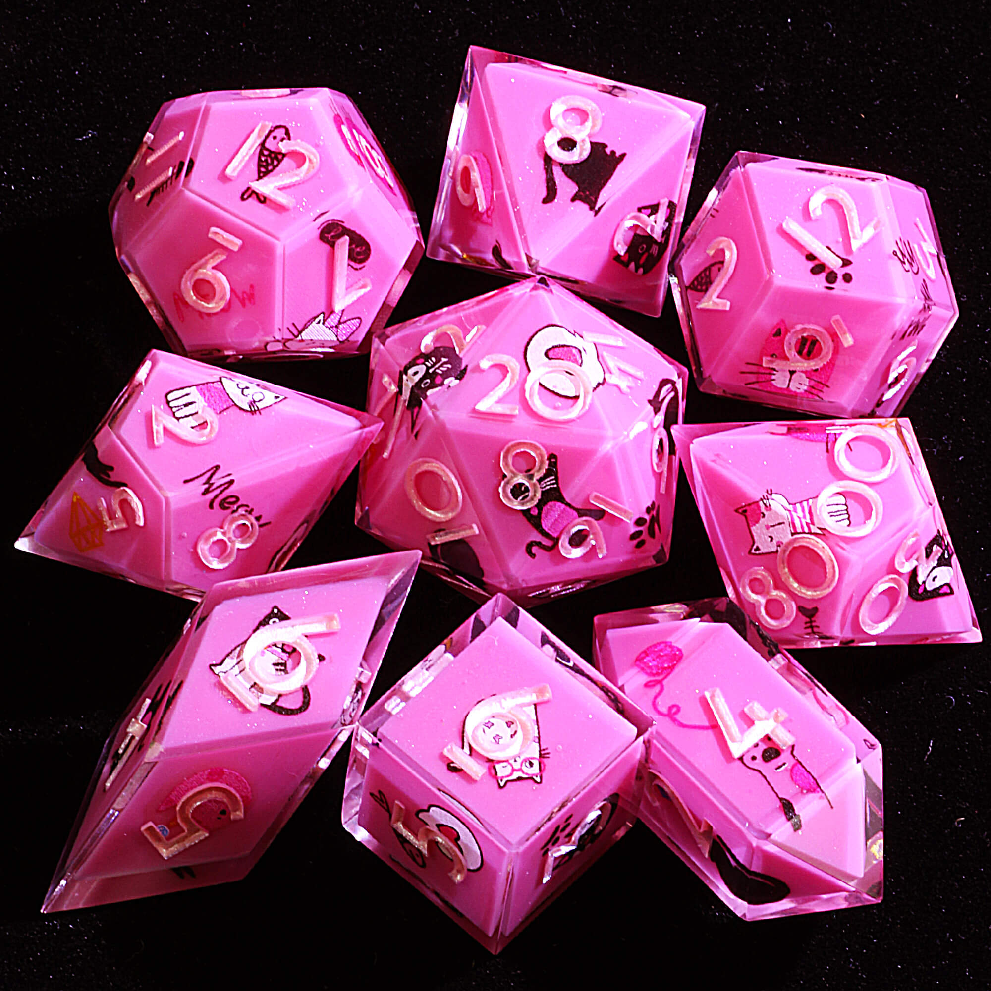 9 Polyhedral Resin Dice D and D Set Pop Cat - Dice of Dragons