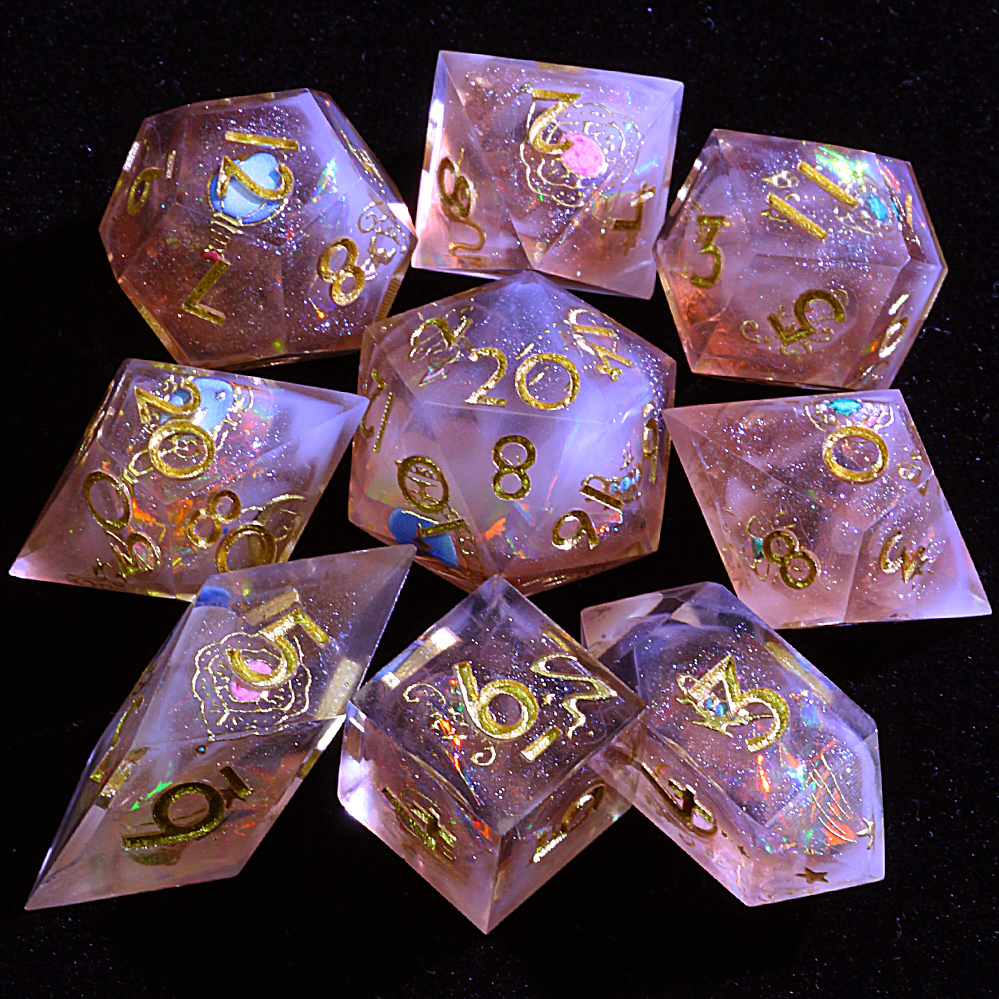 9 Polyhedral Resin Dice D and D Sets Gold Coffee - Dice of Dragons