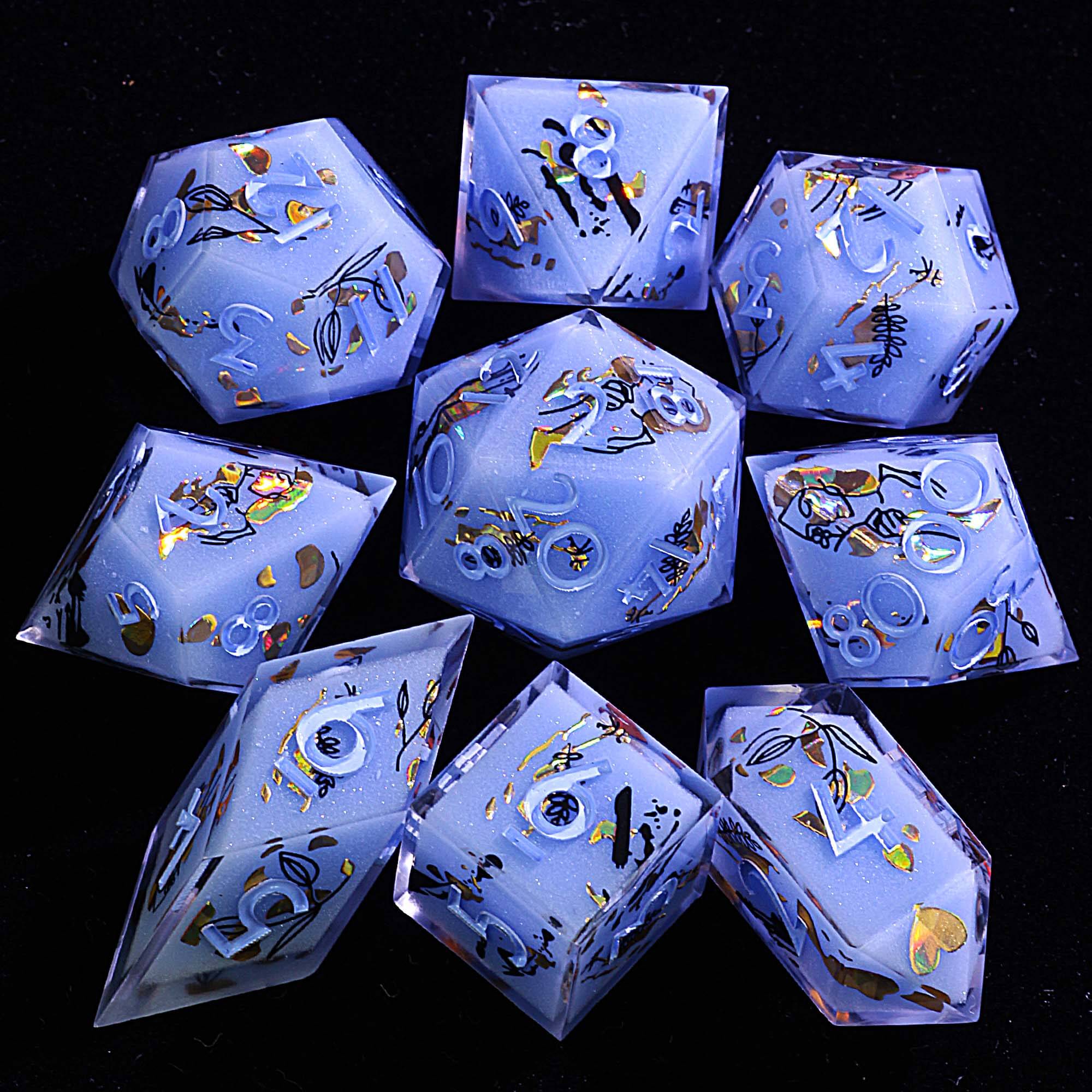 9 Polyhedral Resin Dice D and D Sets Siren's Glyph Mirage - Dice of Dragons