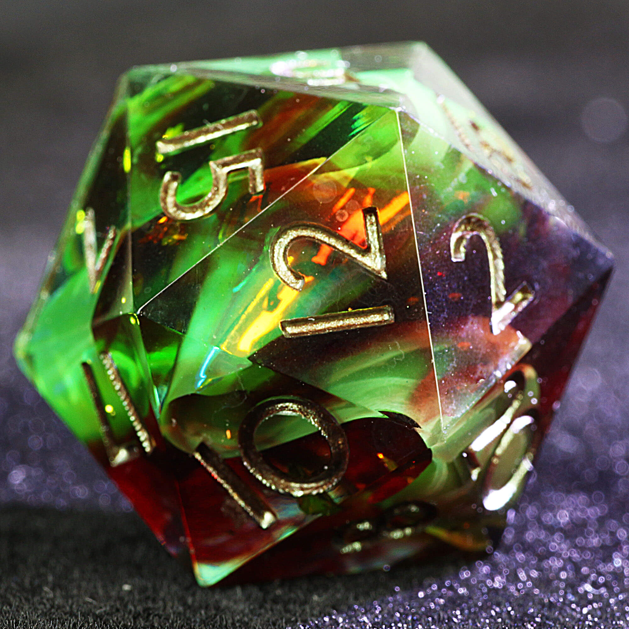 9 Polyhedral Resin Dice Sets D&D Trinity Holographic Scorch - Dice of Dragons