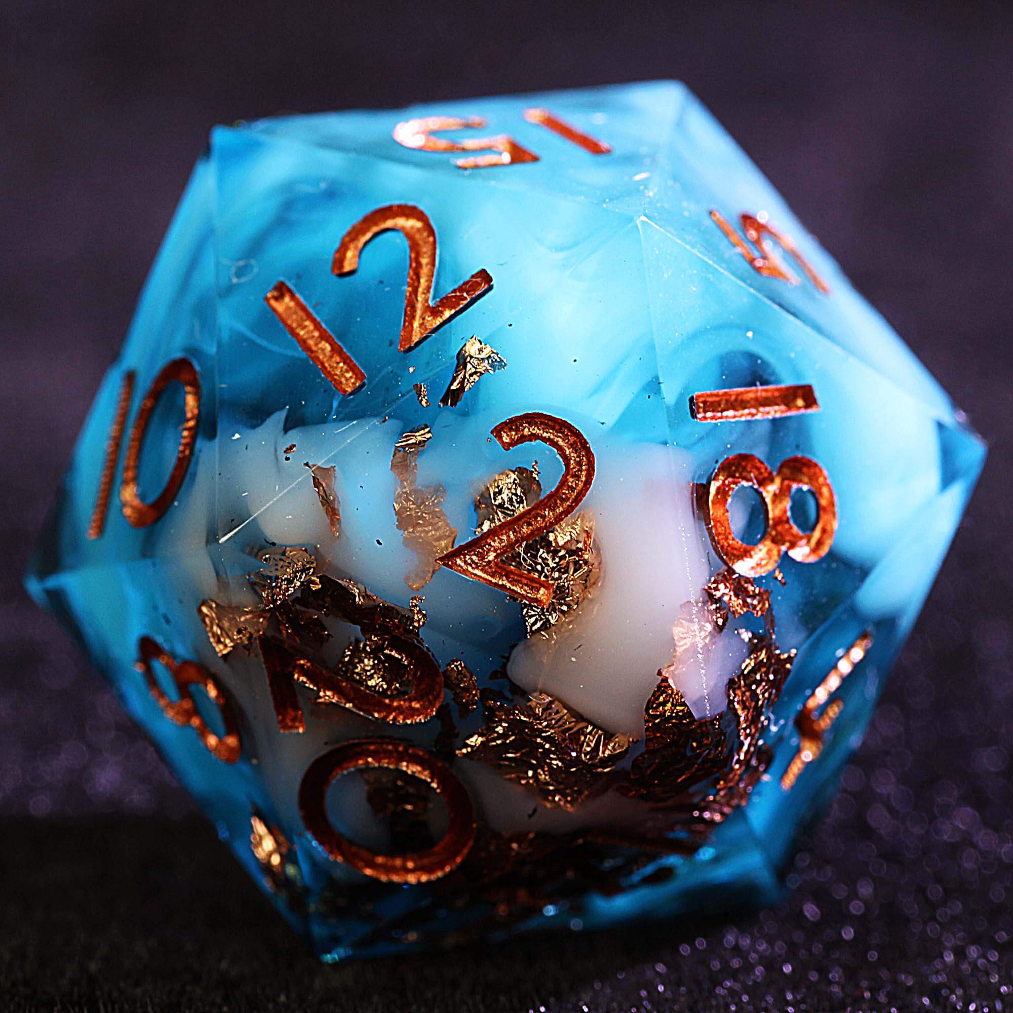 9 Polyhedral Resin Dice DD Set Gold Foil Blue Sky Cloud - Dice of Dragons