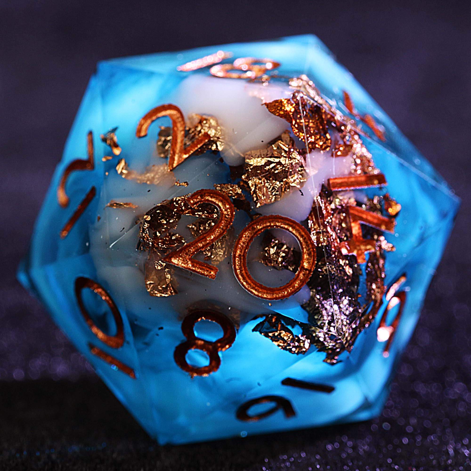 9 Polyhedral Resin Dice DD Set Gold Foil Blue Sky Cloud - Dice of Dragons