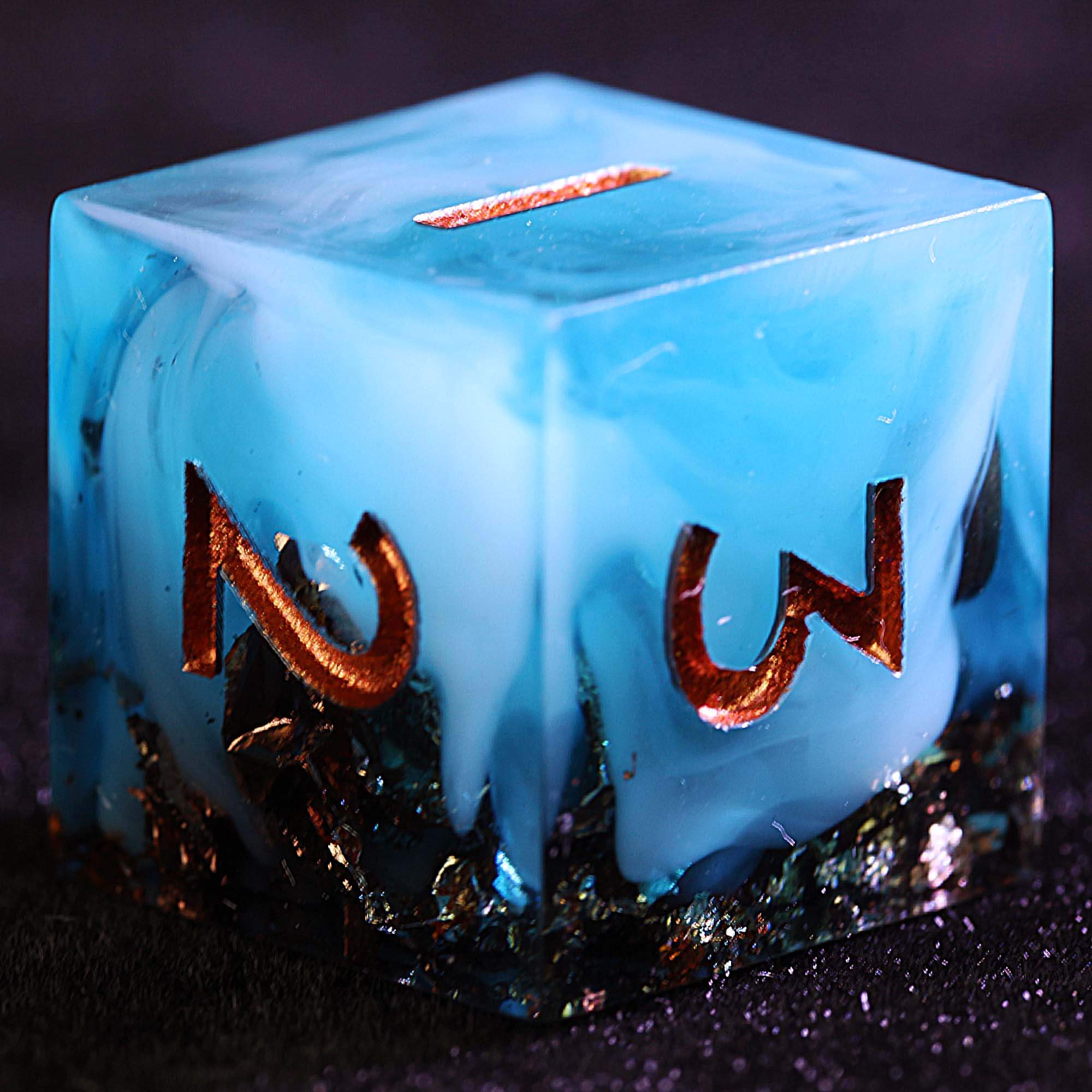 9 Polyhedral Resin Dice DD Set Gold Foil Blue Sky Cloud - Dice of Dragons