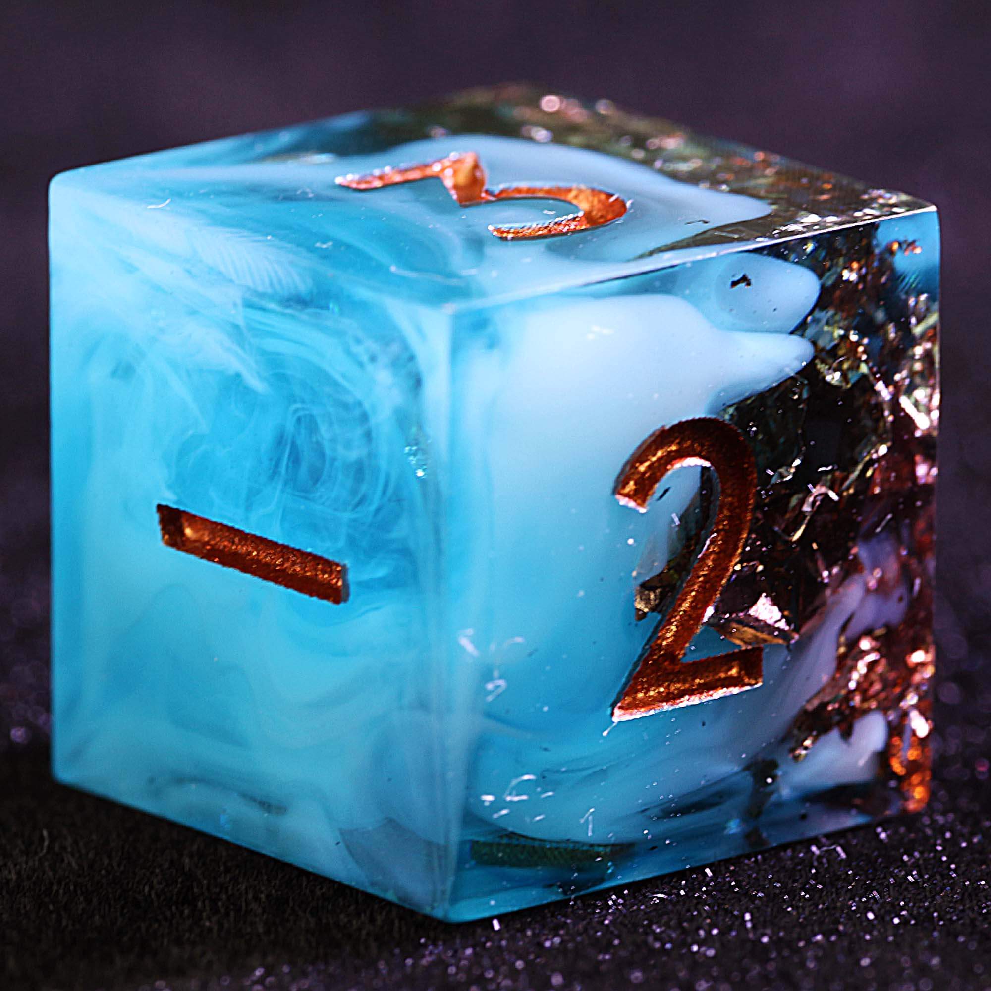 9 Polyhedral Resin Dice DD Set Gold Foil Blue Sky Cloud - Dice of Dragons