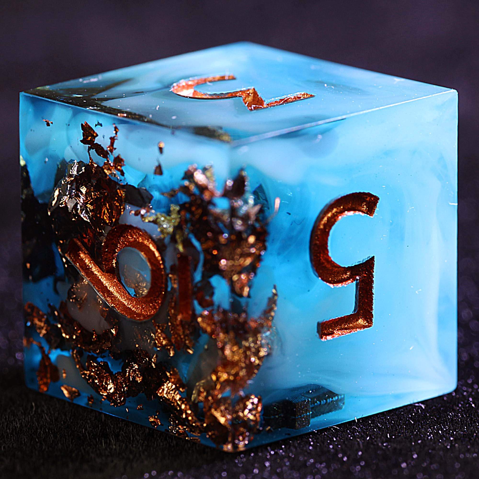 9 Polyhedral Resin Dice DD Set Gold Foil Blue Sky Cloud - Dice of Dragons