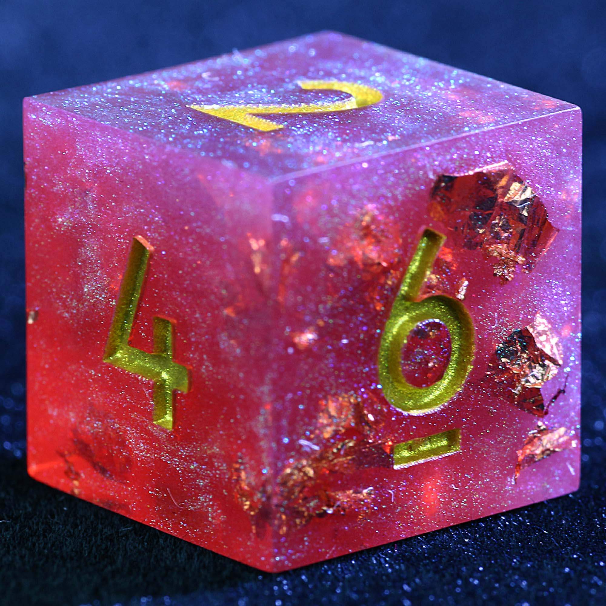 9 Polyhedral Resin Dice DD Sets Red Holographic with Gold Flake - Dice of Dragons