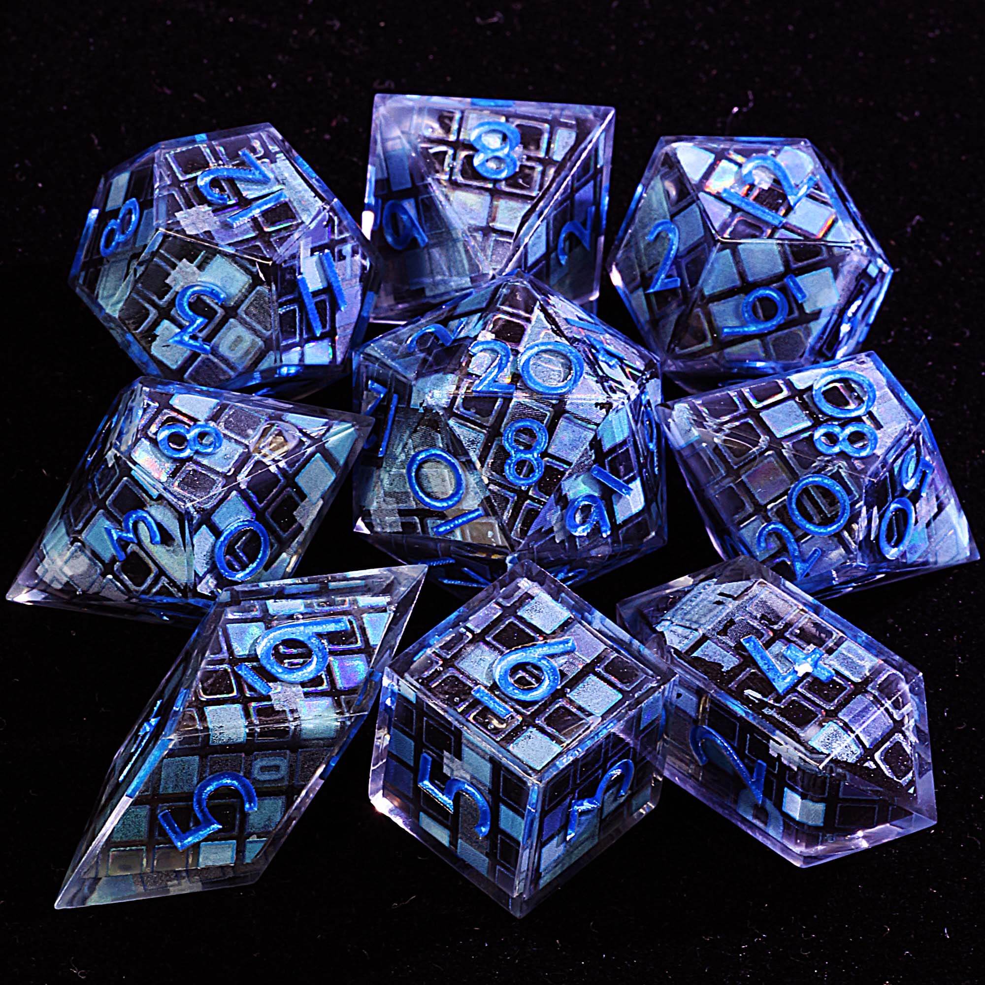 9 Polyhedral Resin Dice DD Set Circuit Garbled - Dice of Dragons