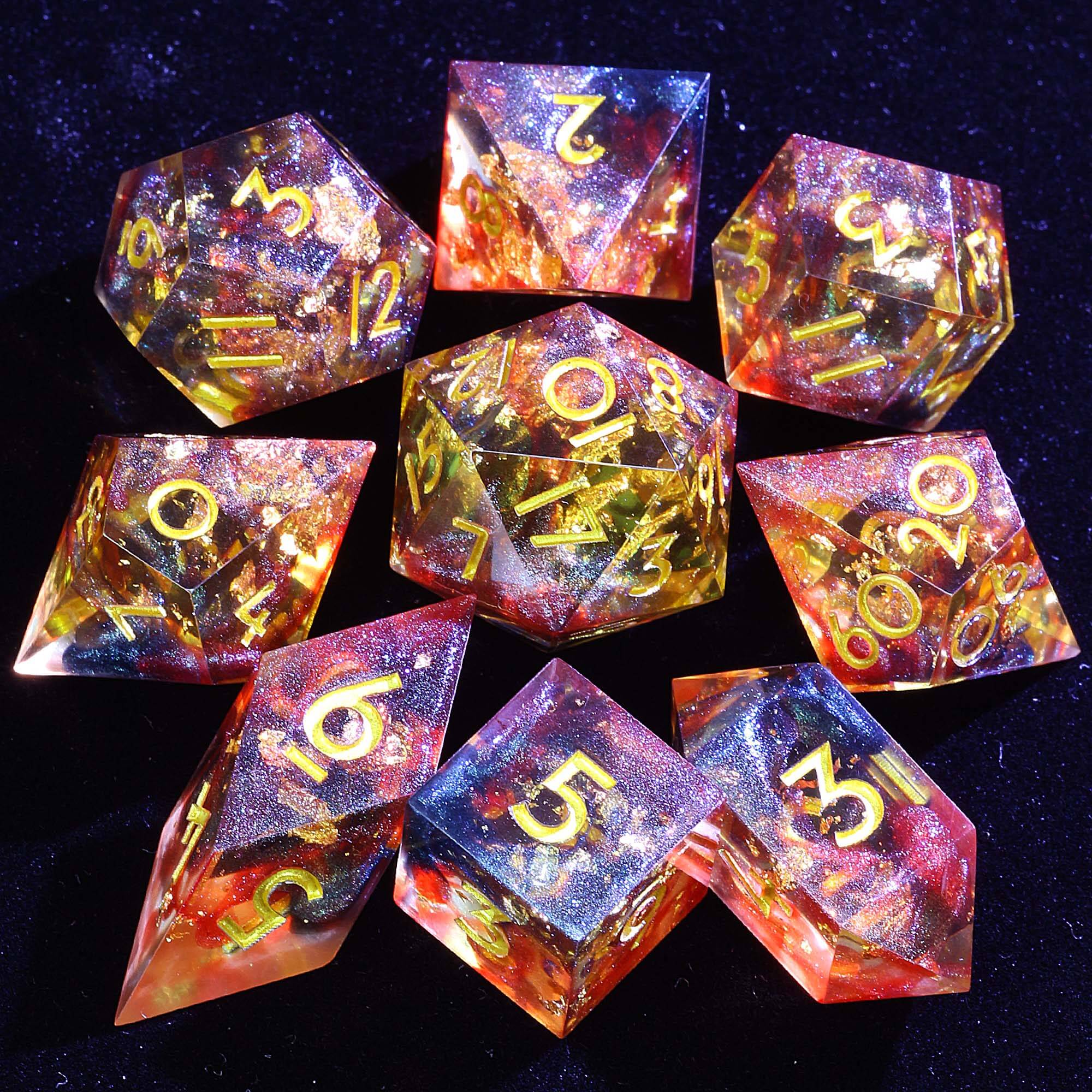 9 Polyhedral Resin Dice DD Set Trinity Aurora Forge - Dice of Dragons