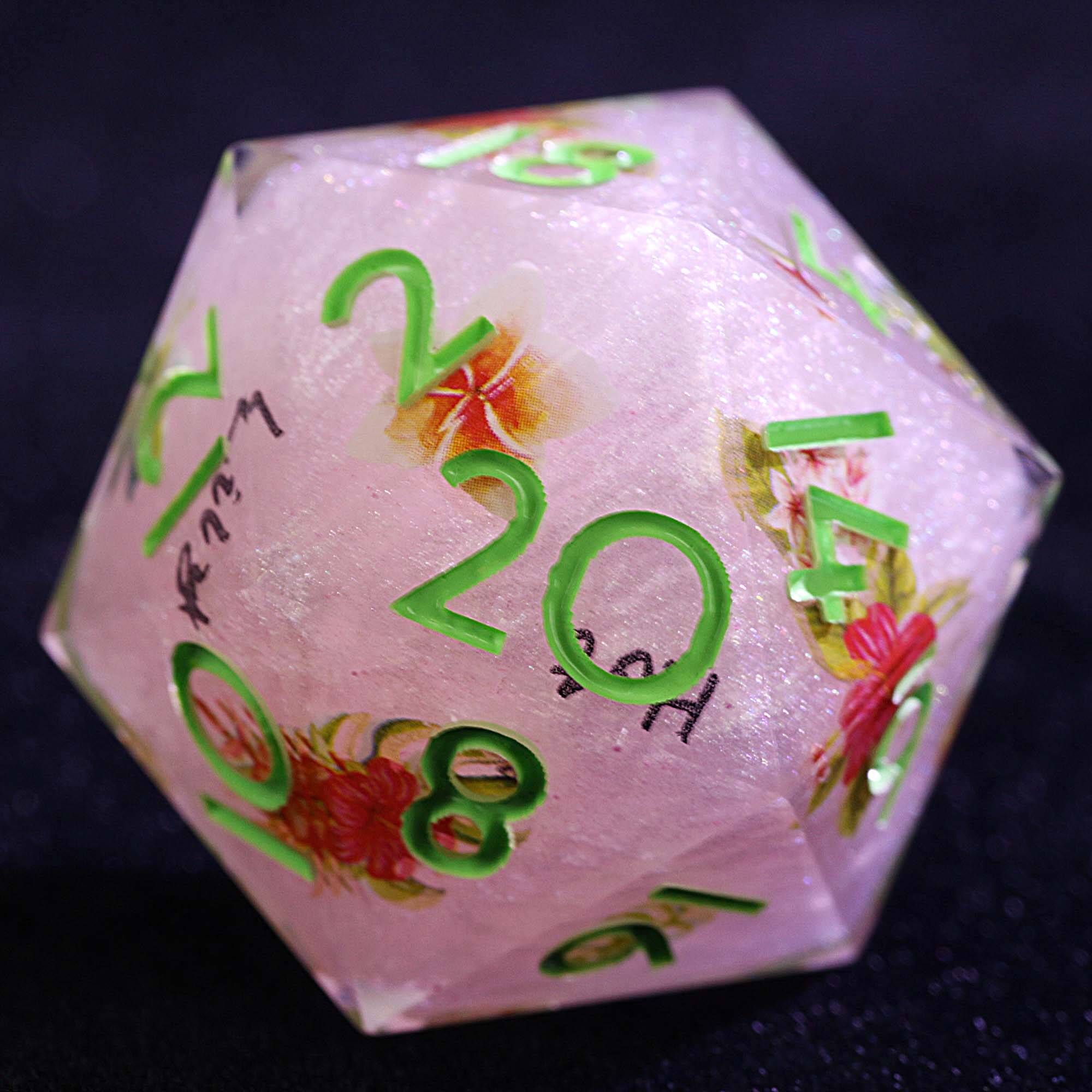 9 Polyhedral Resin Dice D&D Sets Pink Sparkly Toucan & Flower - Dice of Dragons