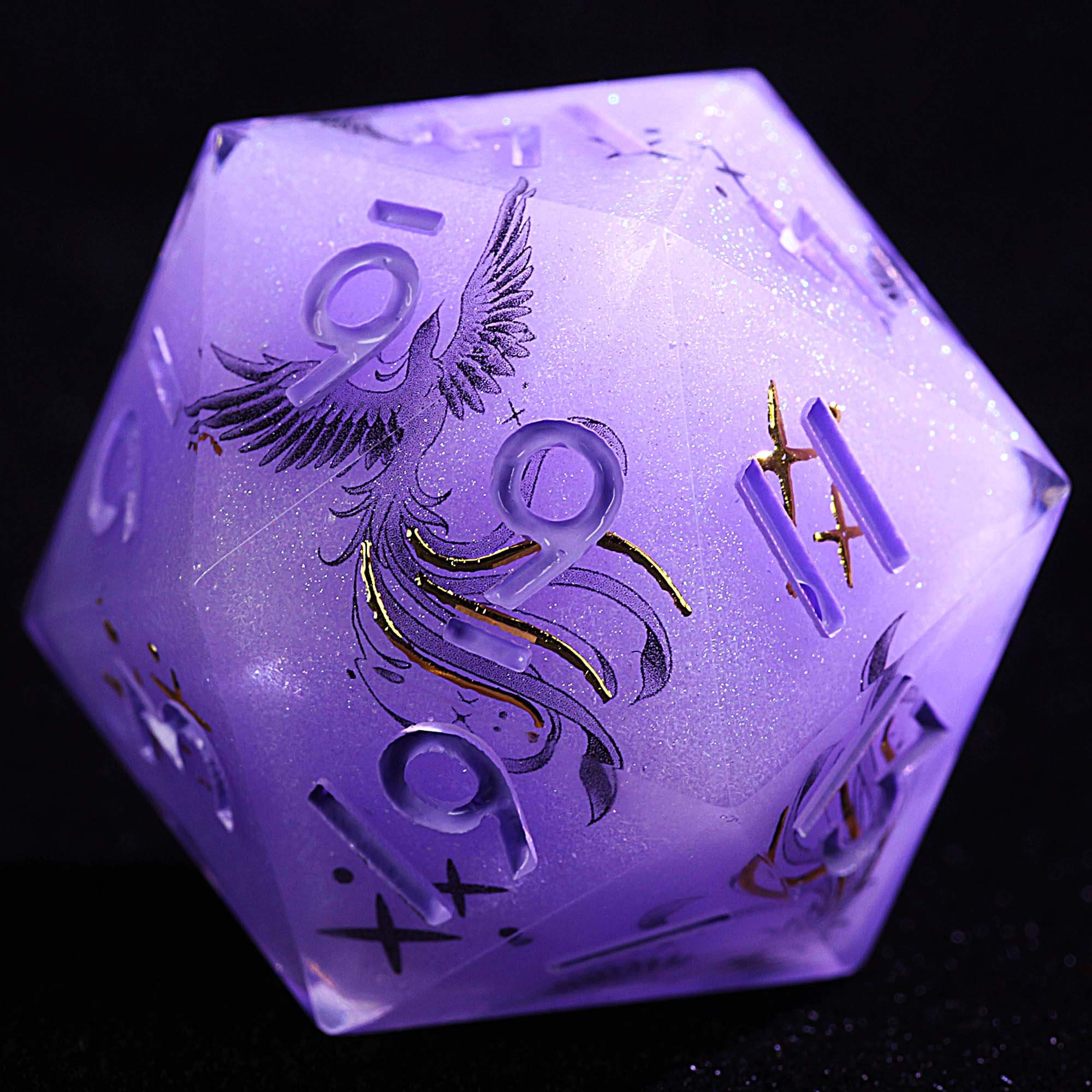 9 Polyhedral Resin Dice DnD Set Violet Phoenix Oath - Dice of Dragons