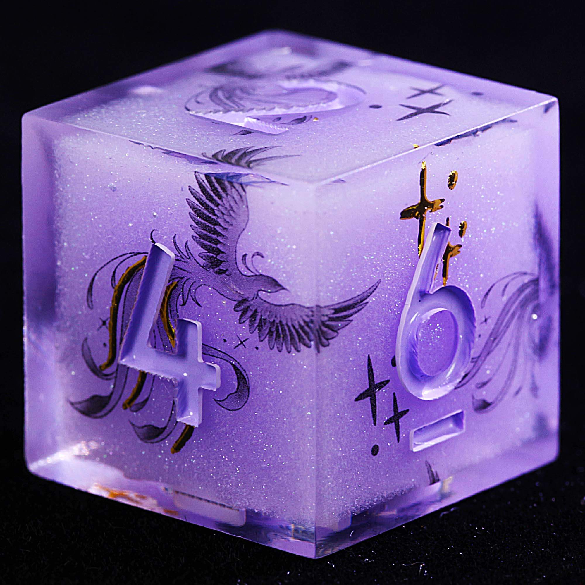 9 Polyhedral Resin Dice DnD Set Violet Phoenix Oath - Dice of Dragons