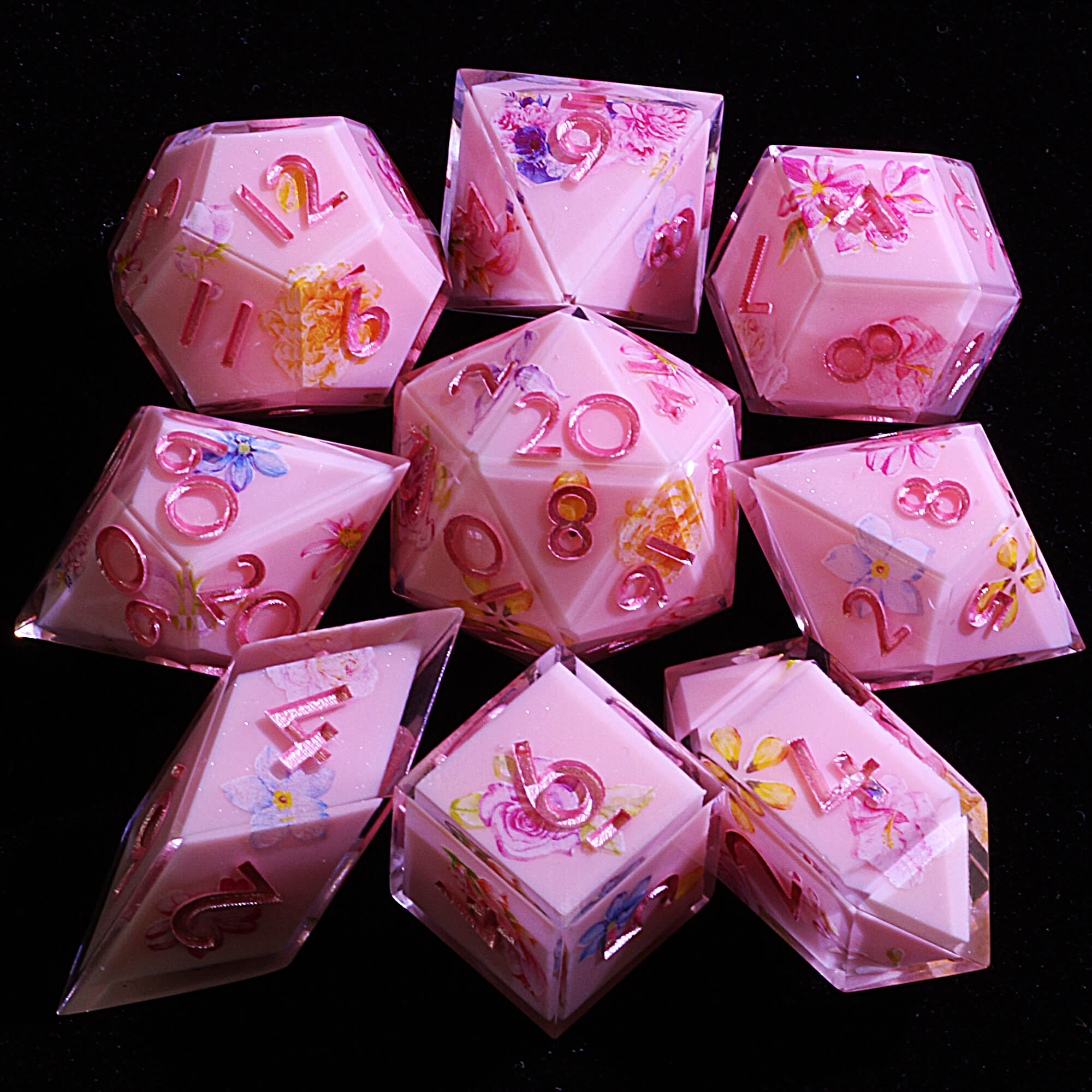 9 Polyhedral Resin Dice D&D Set Floral Meadow - Dice of Dragons