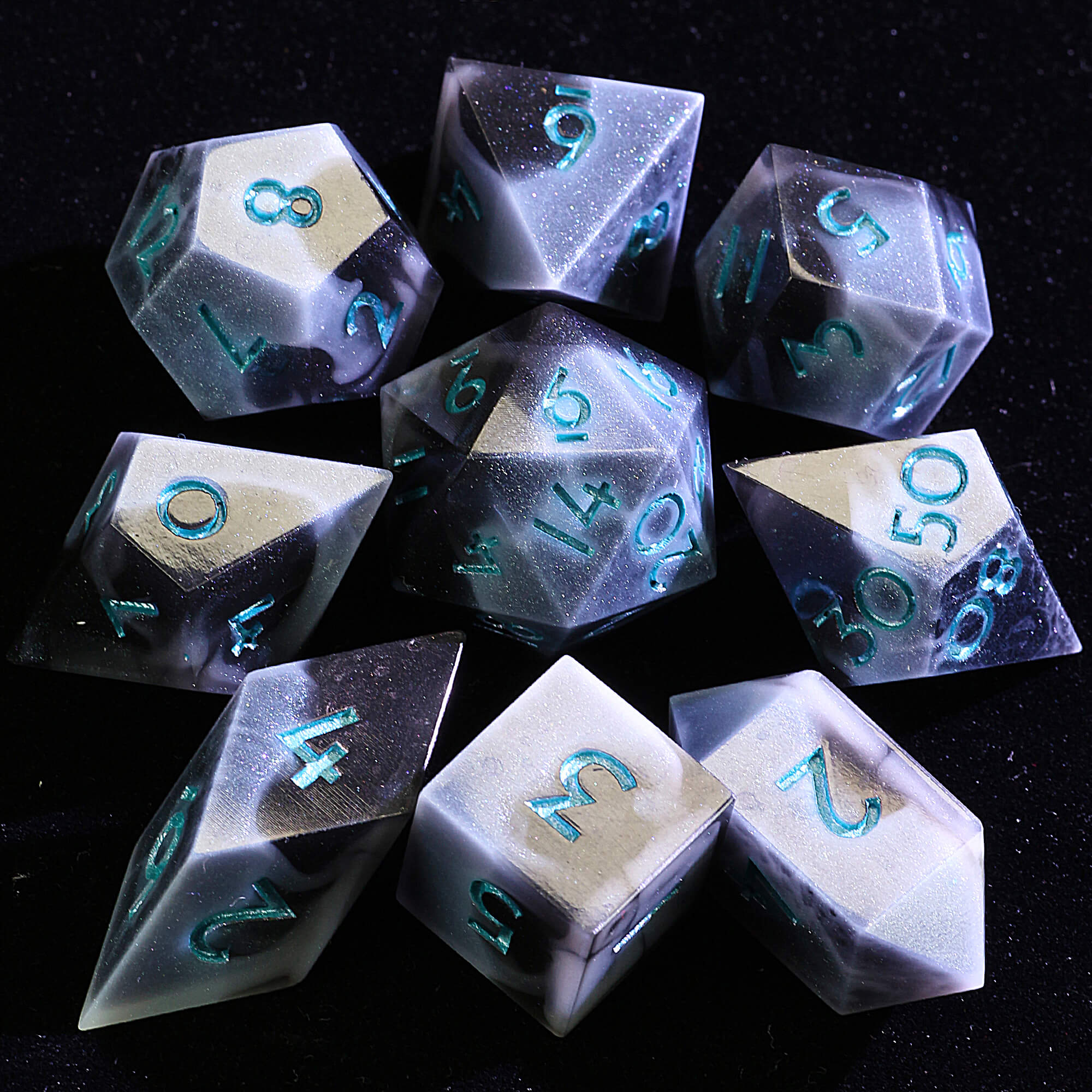 9 Polyhedral Resin Dice D&D Set Onyx Miasma - Dice of Dragons