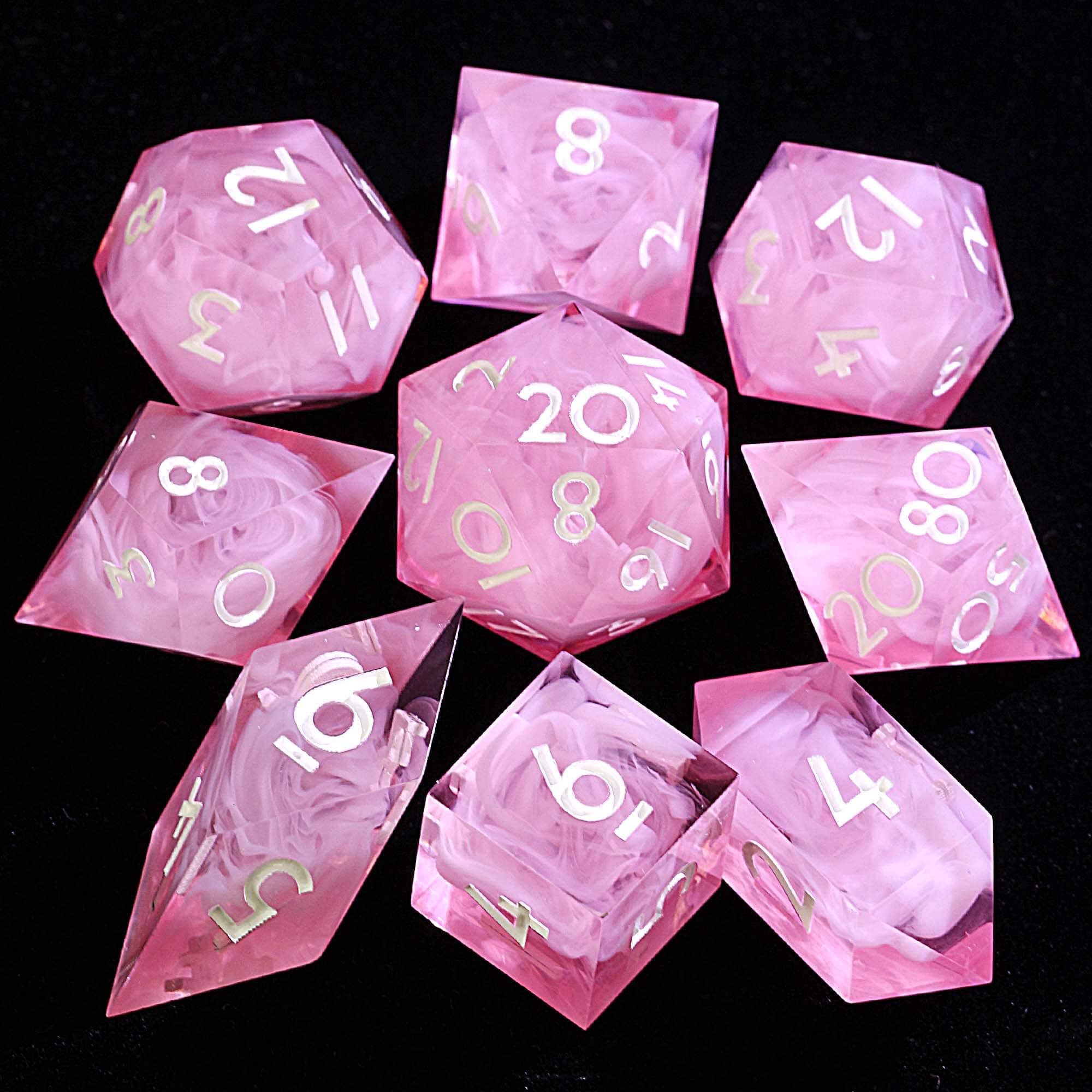 9 Polyhedral Resin Dice D&D Set Pink Cloud - Dice of Dragons
