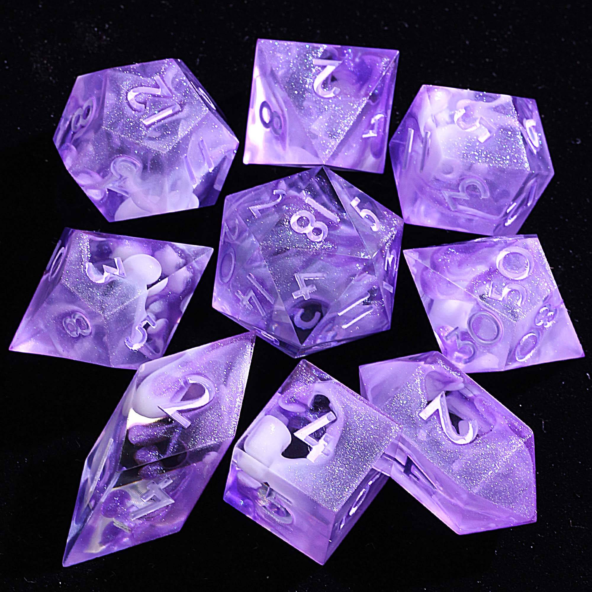 9 Polyhedral Resin Dice D&D Set Violet Mirage Cloud - Dice of Dragons