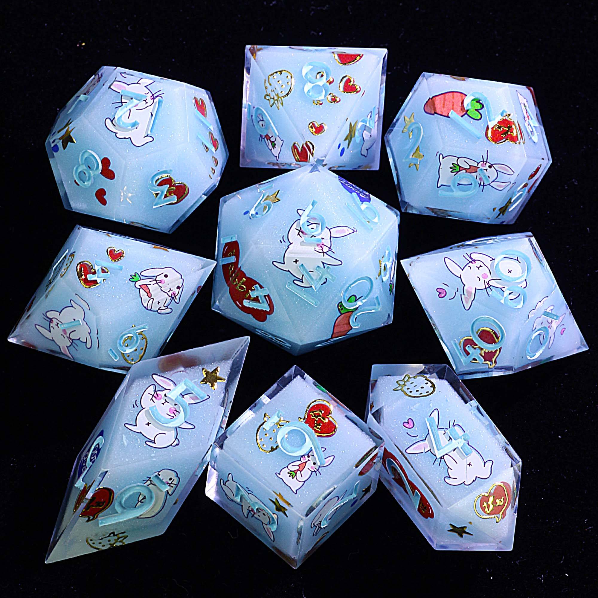 9 Polyhedral Resin Dice DnD Sets Bunny Star Sugar - Dice of Dragons