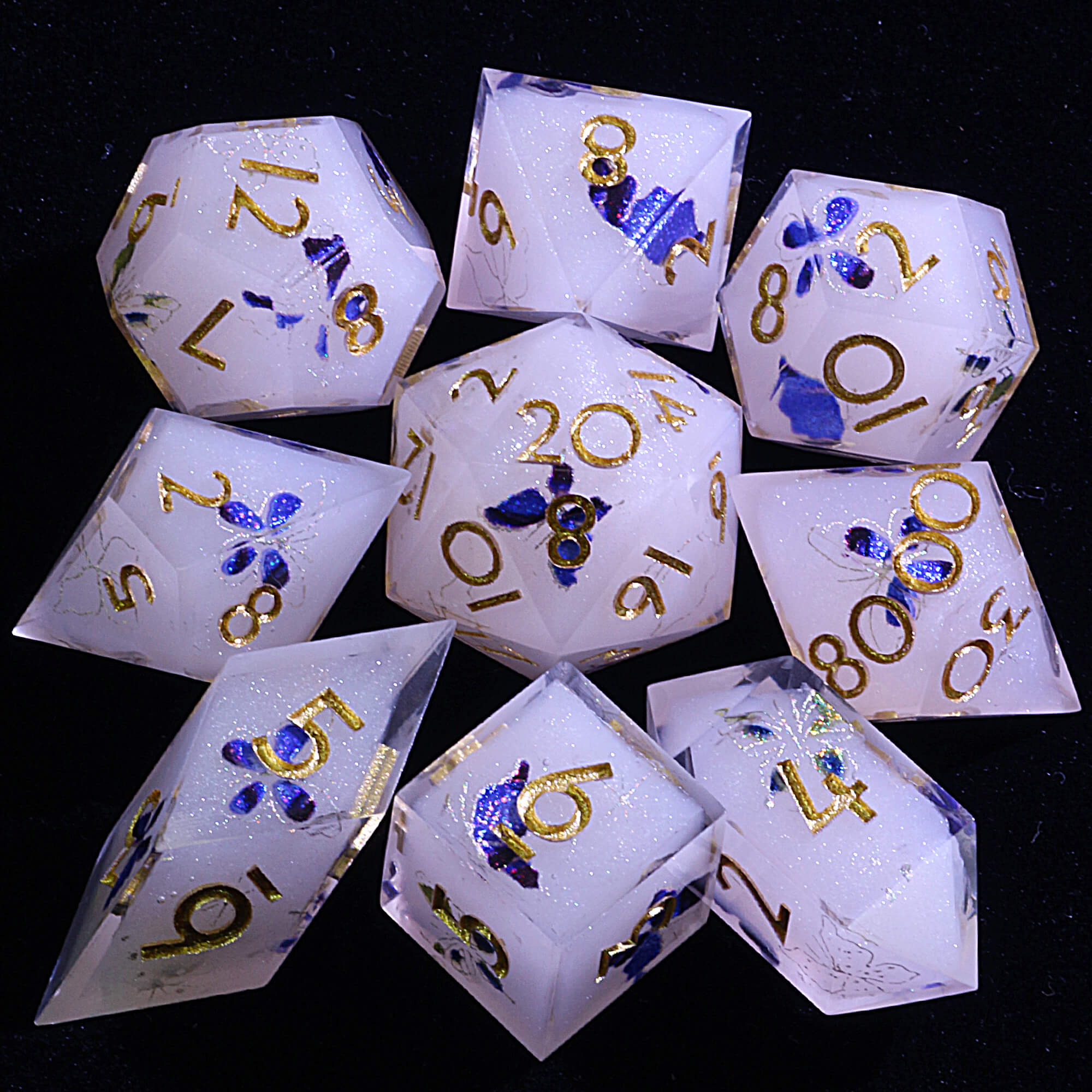 9 Polyhedral Resin Dice D&D Sets Silver Scale - Dice of Dragons