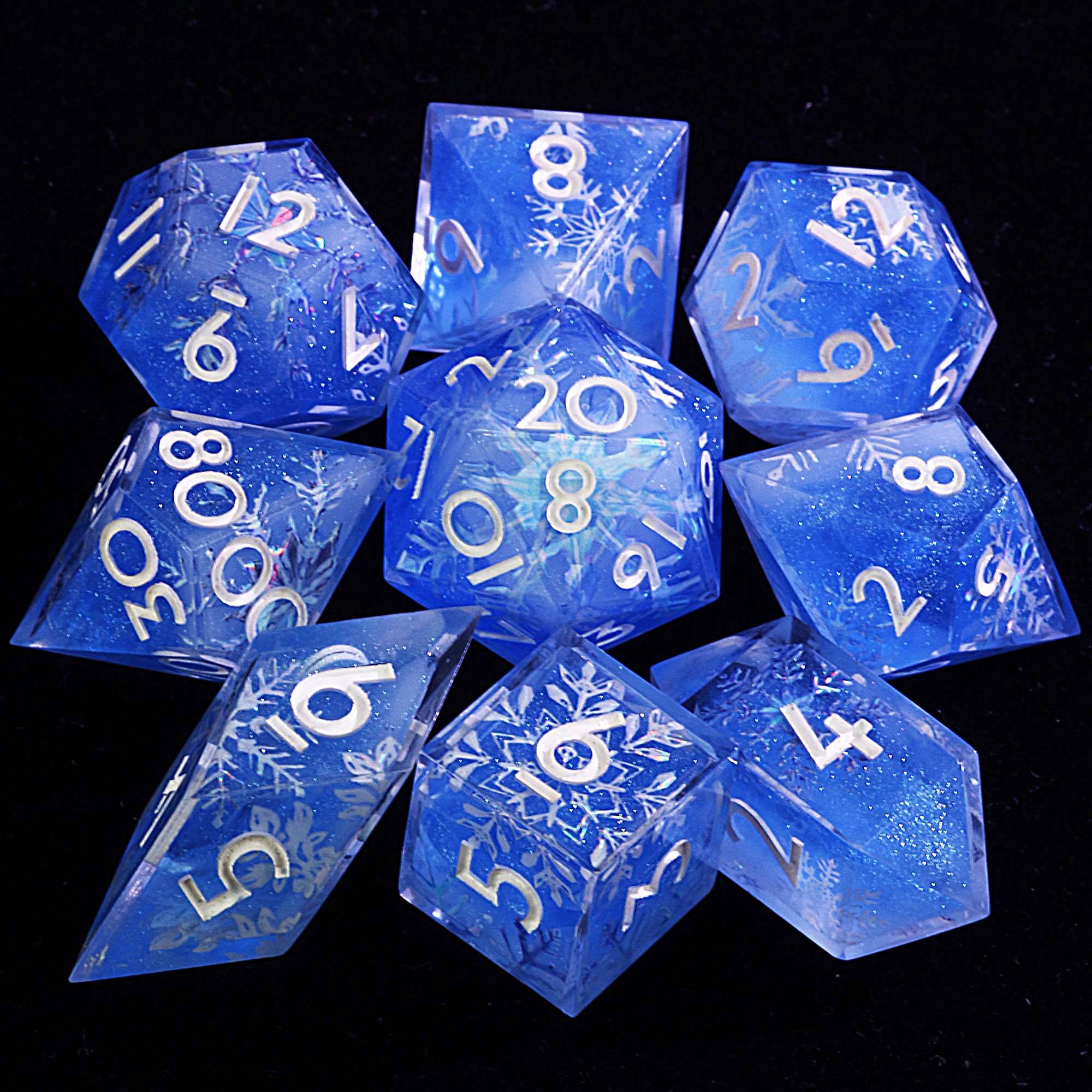 9 Polyhedral Resin Dice D&D Sets Snowflake - Dice of Dragons
