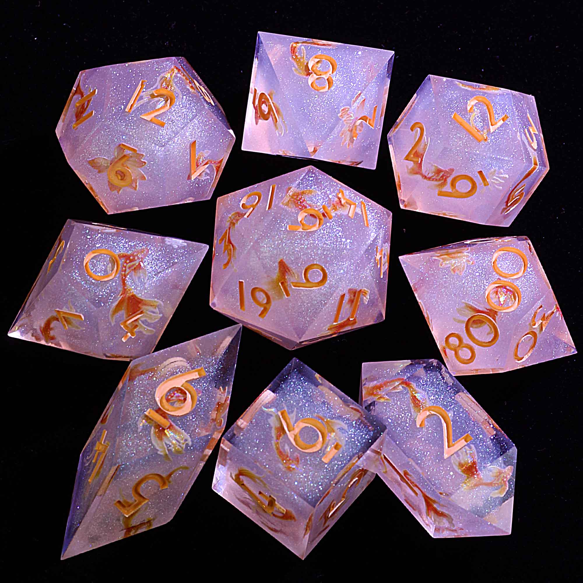9 Polyhedral Resin Dice Set DD Koi Blossom Fortune